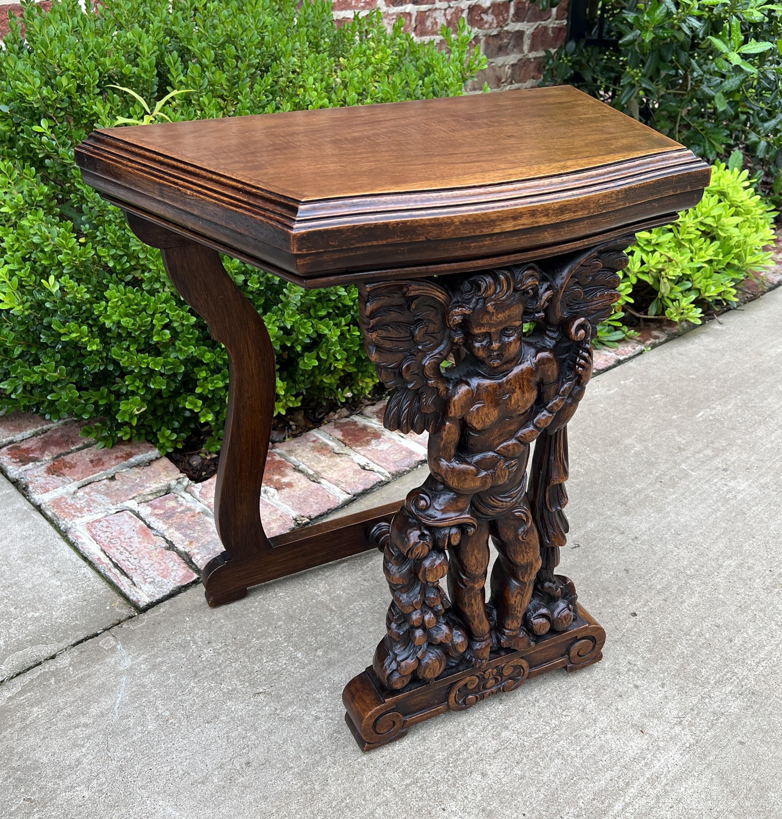 Early 20th Century Antique French Table Side Table End Table Nightstand Pedestal Cherub Walnut