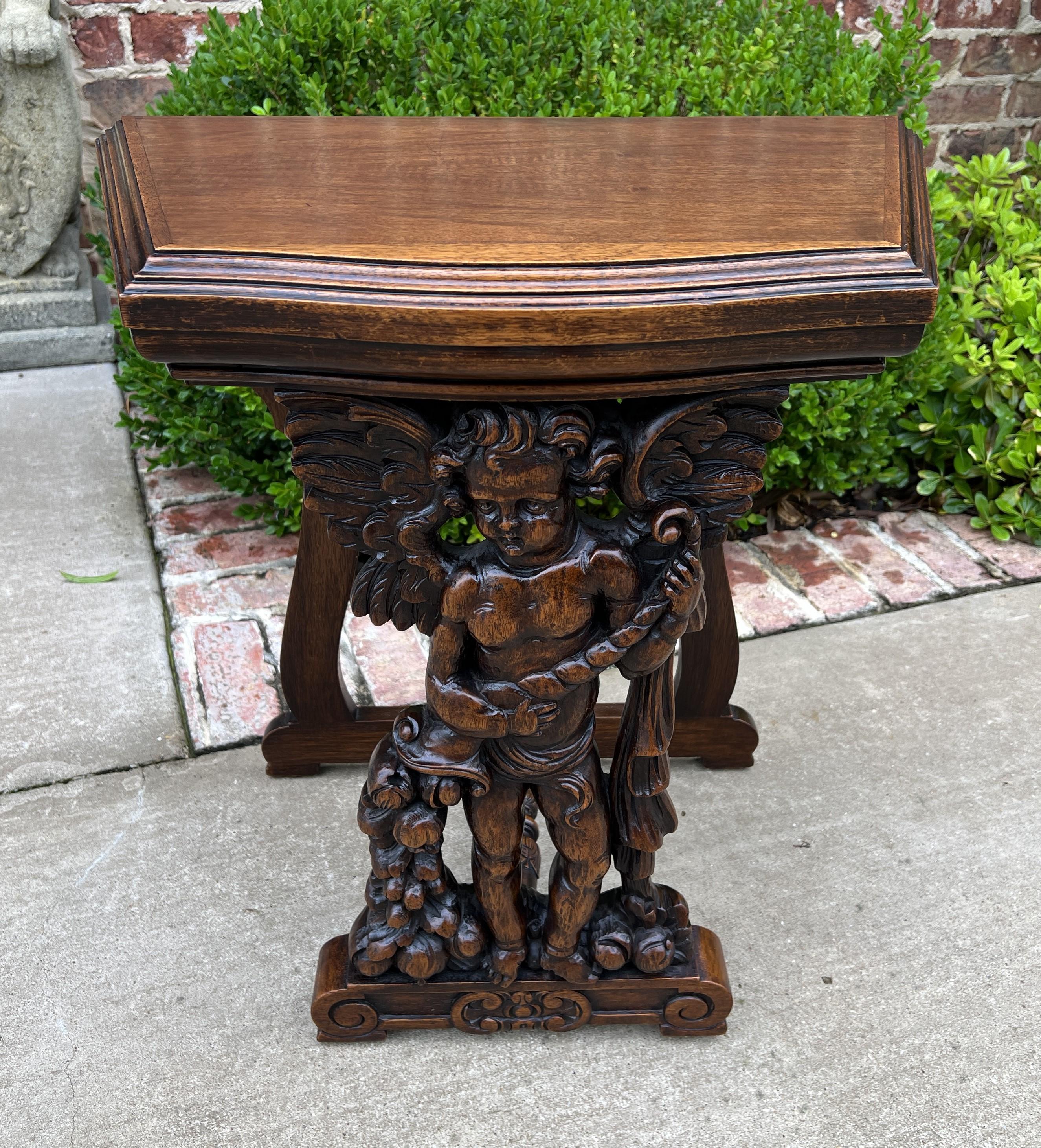 Antique French Table Side Table End Table Nightstand Pedestal Cherub Walnut 1