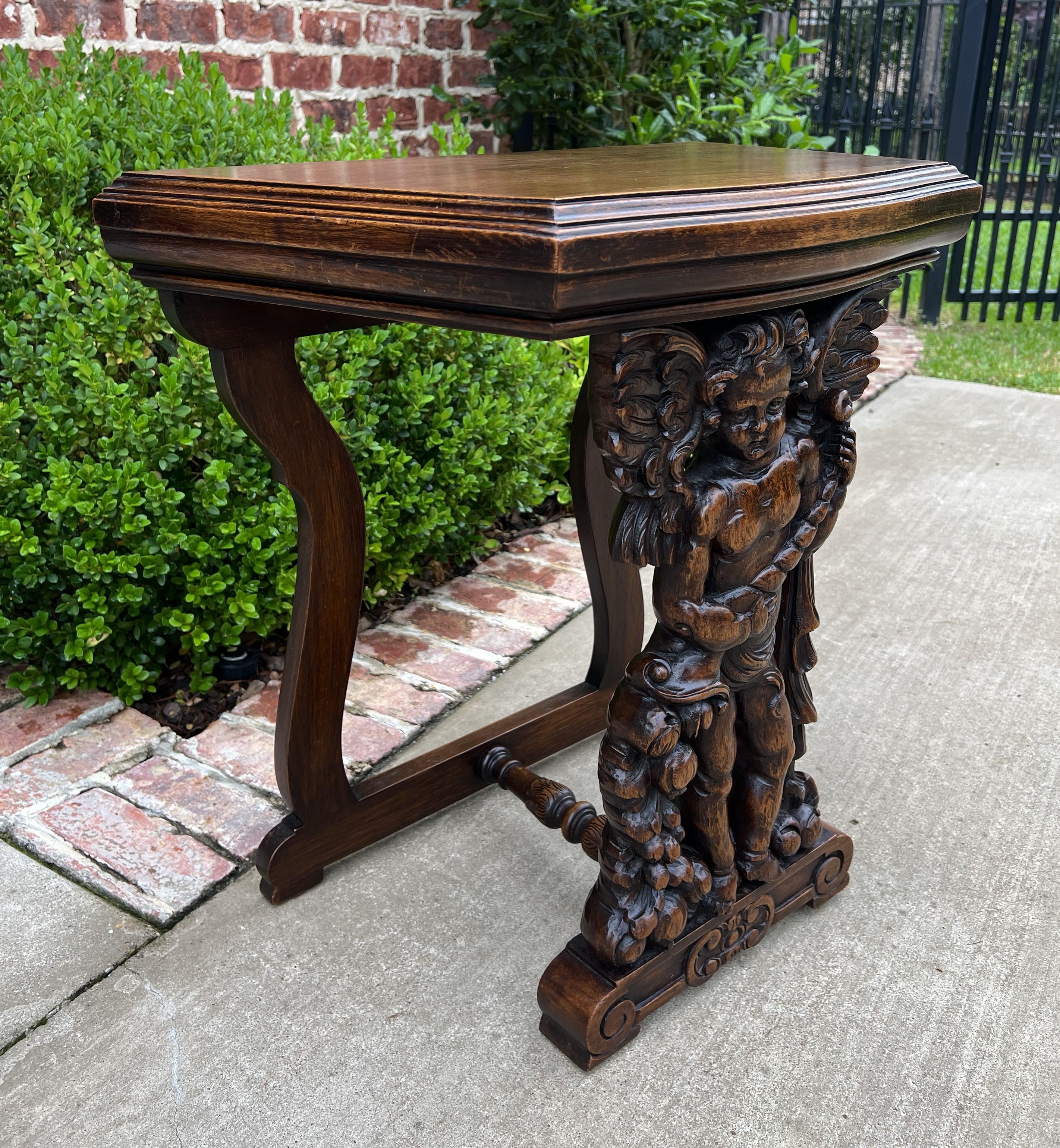 Antique French Table Side Table End Table Nightstand Pedestal Cherub Walnut 2