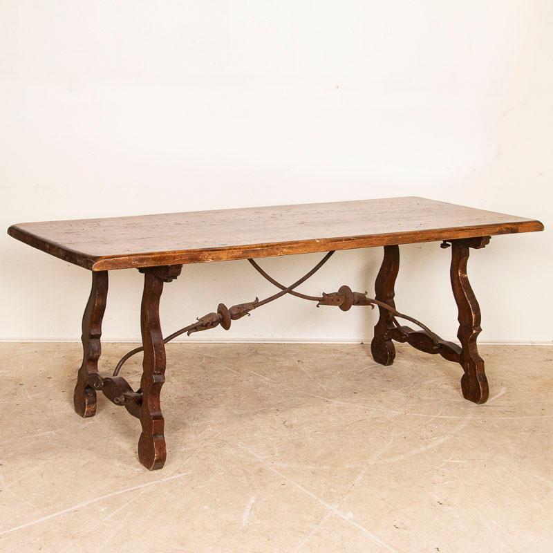 Antique French Table with Scrolled Iron Base In Good Condition In Round Top, TX