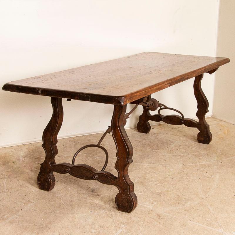 19th Century Antique French Table with Scrolled Iron Base