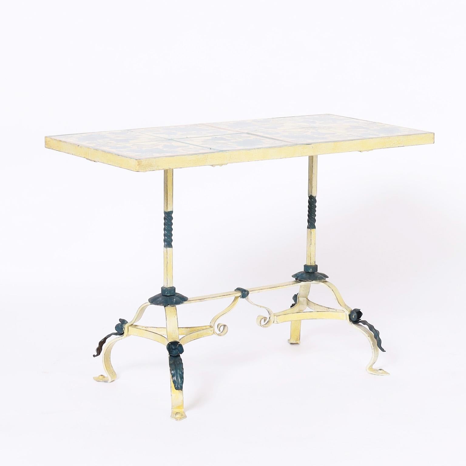 French Provincial Antique French Table with Tile Top For Sale