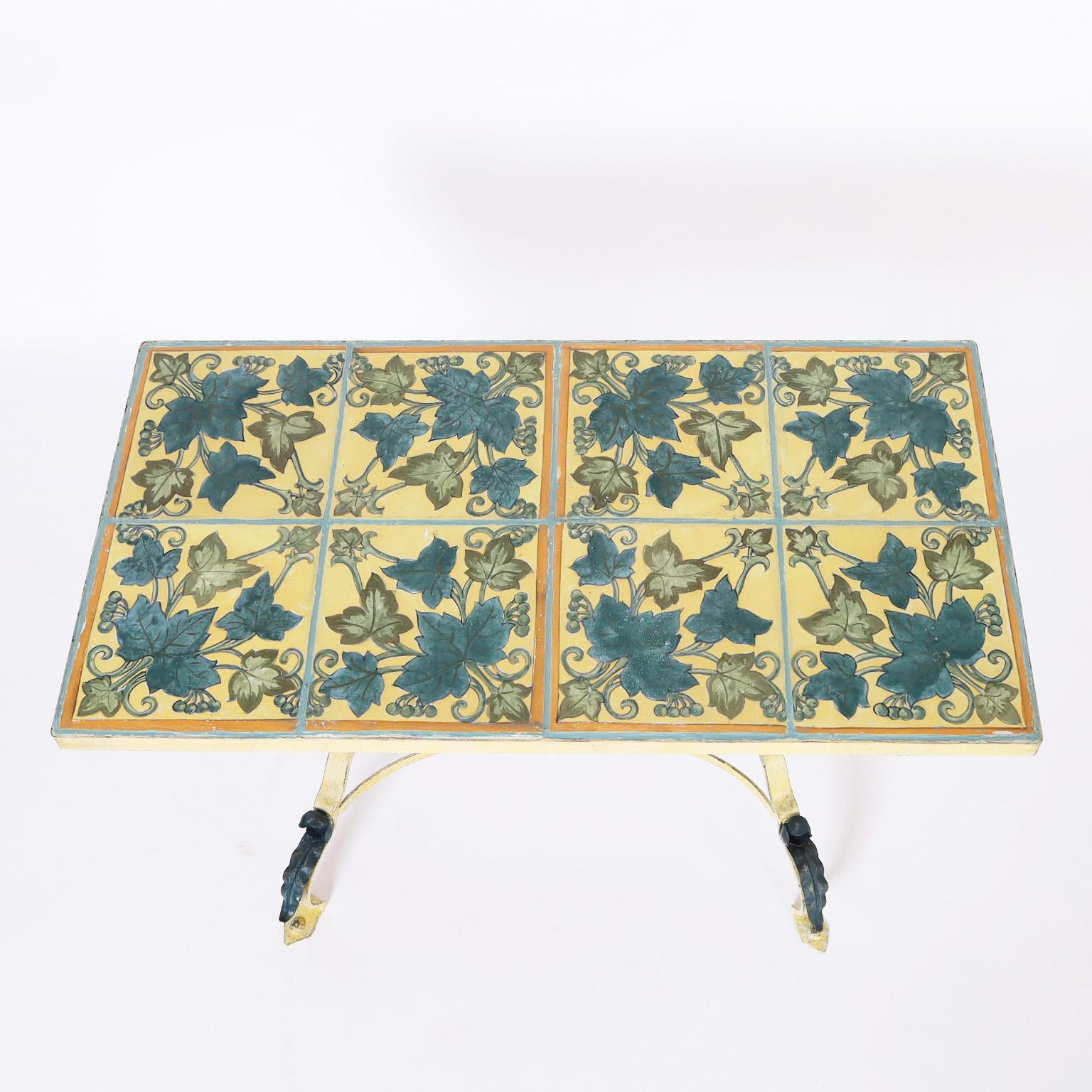 20th Century Antique French Table with Tile Top For Sale