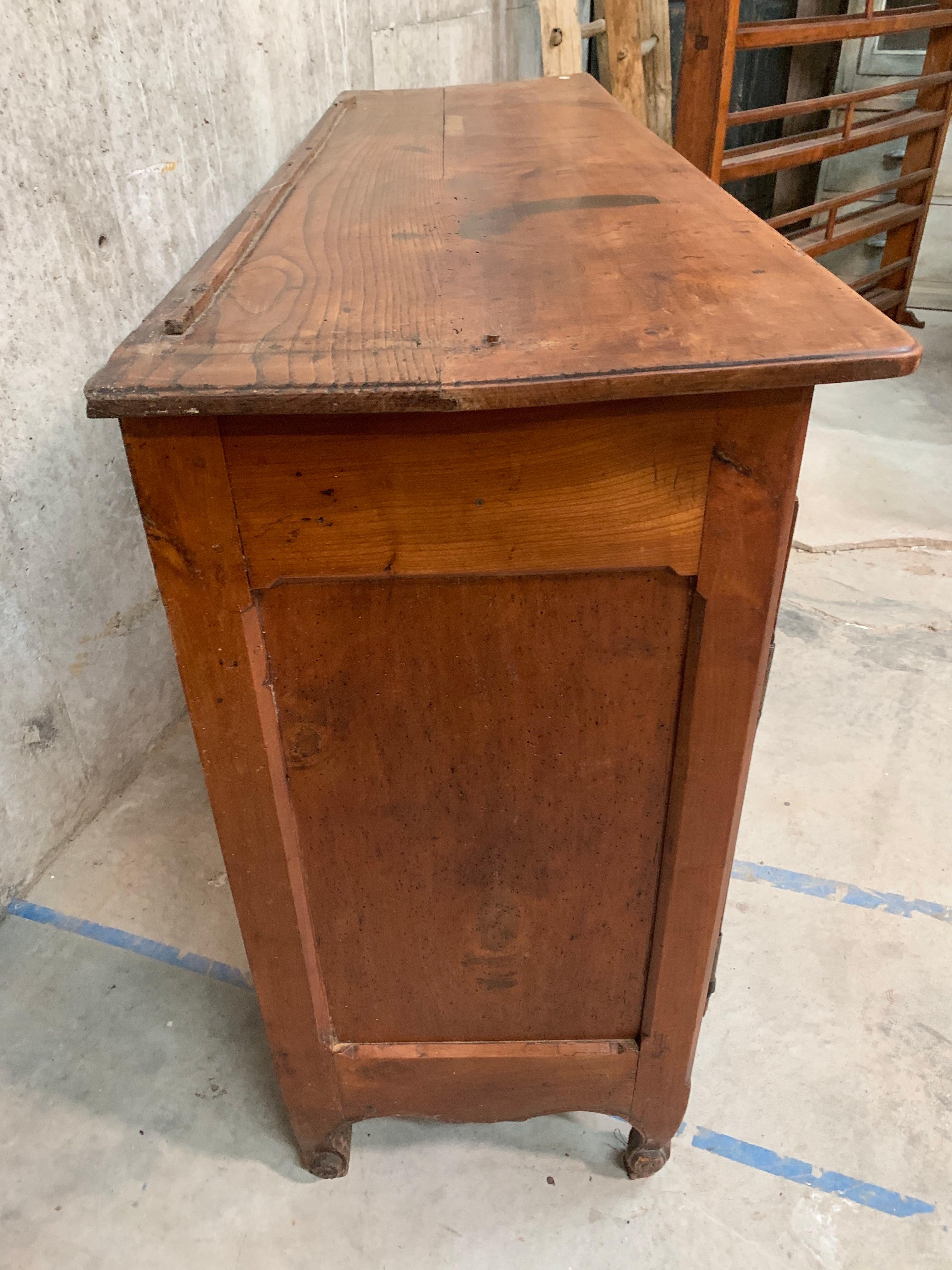 Antique French Tall Cherrywood Shallow Depth Buffet With Dish Display For Sale 4