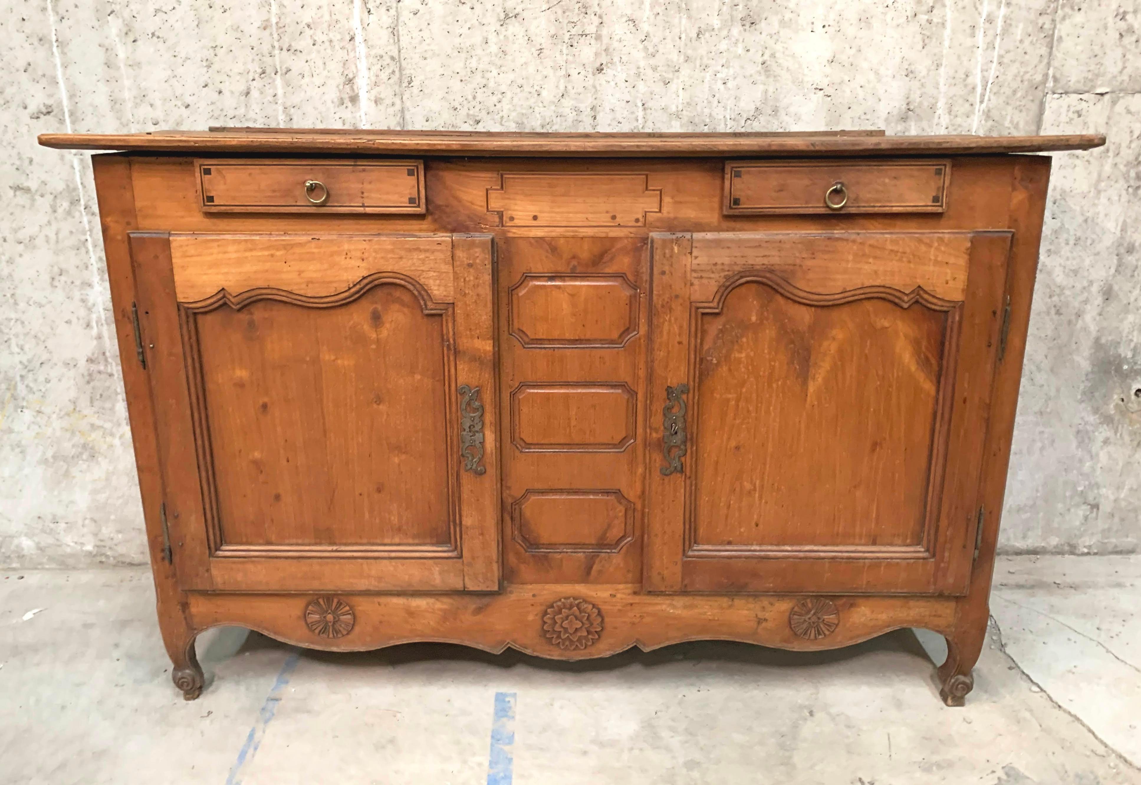 Antique French Tall Cherrywood Shallow Depth Buffet With Dish Display In Good Condition For Sale In Sheridan, CO