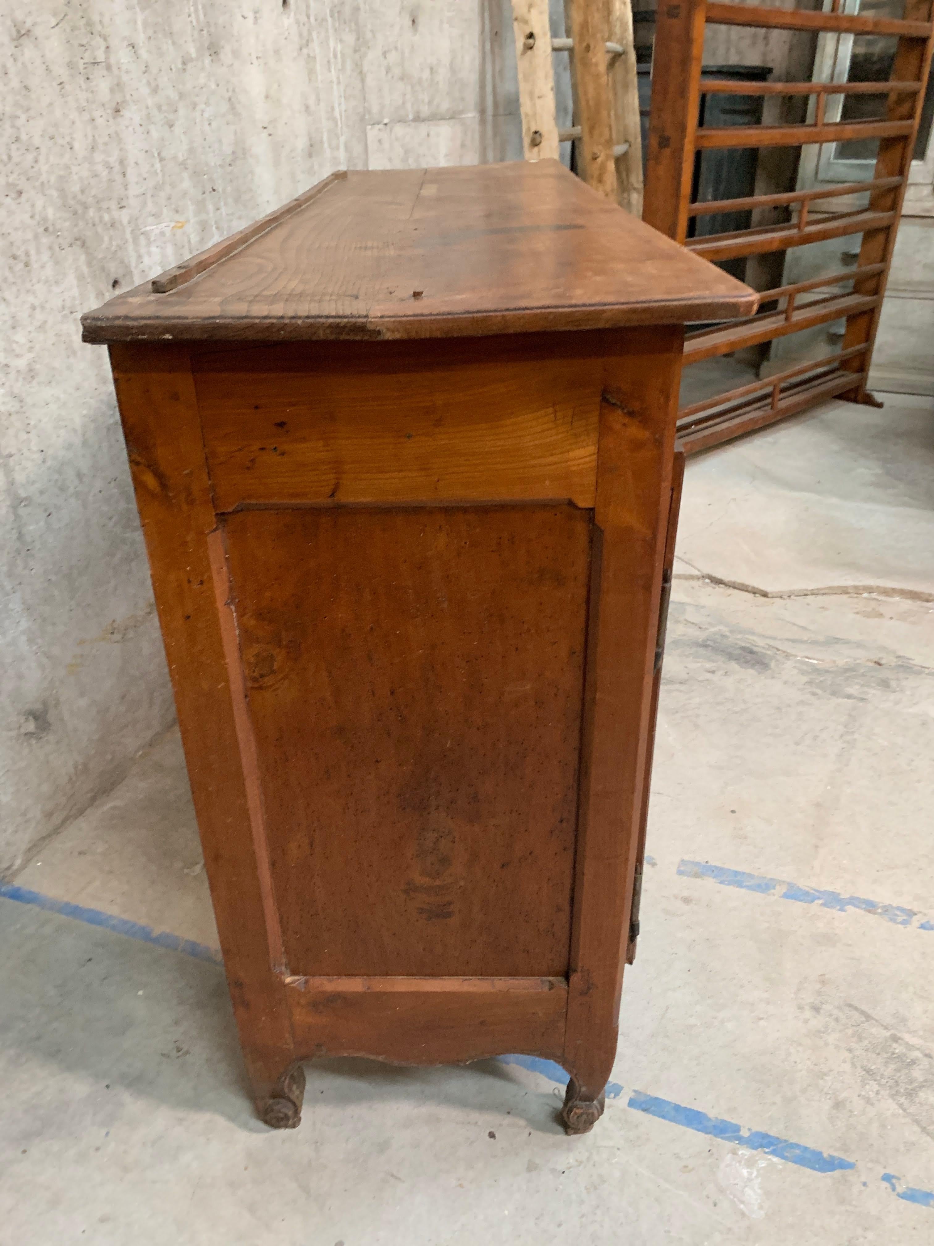 Brass Antique French Tall Cherrywood Shallow Depth Buffet With Dish Display