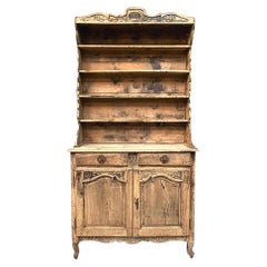 Antique French Tall Lightly Distressed Elm Vaisselier Cupboard