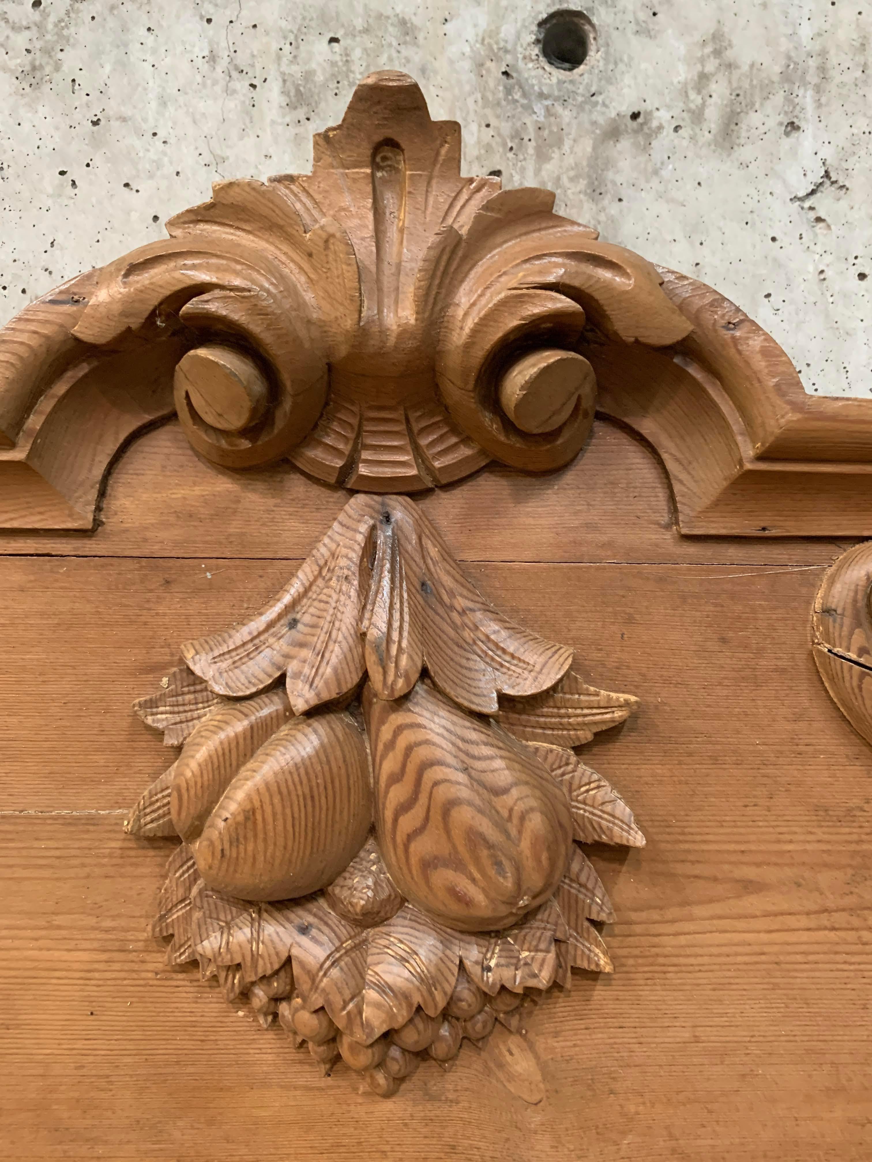19th Century Antique French Tall Pine Buffet With Carved and Scrolling Center Display Shelves