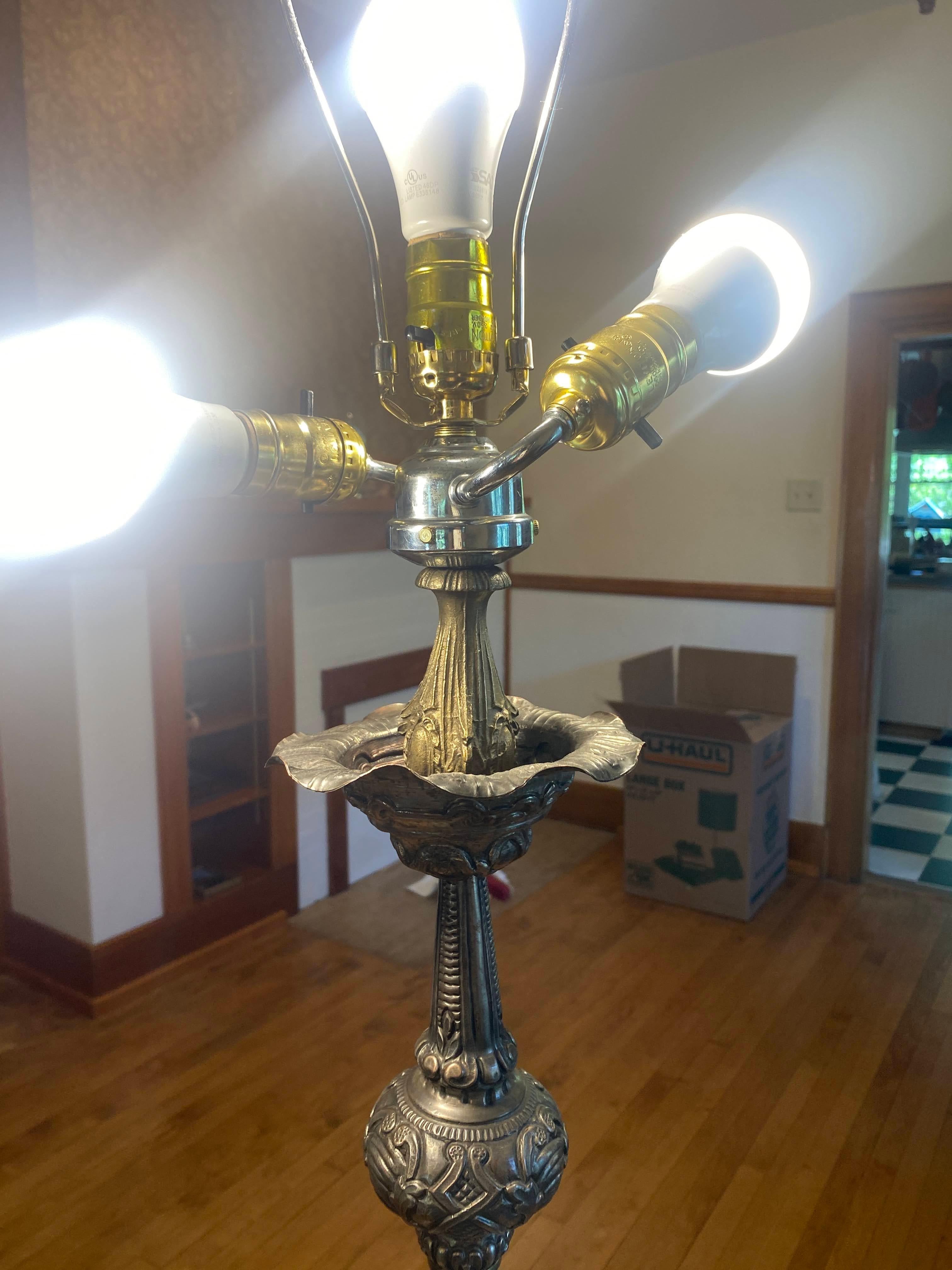 Antique French Tall Pique-Cierge Silverplate Altar Candlestick Floor Lamp 5