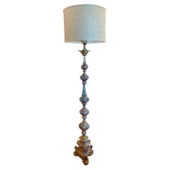 Antike französische hohe Pique-Cierge-Altar-Kerzenleuchter-Stehlampe aus Silberblech, antik
