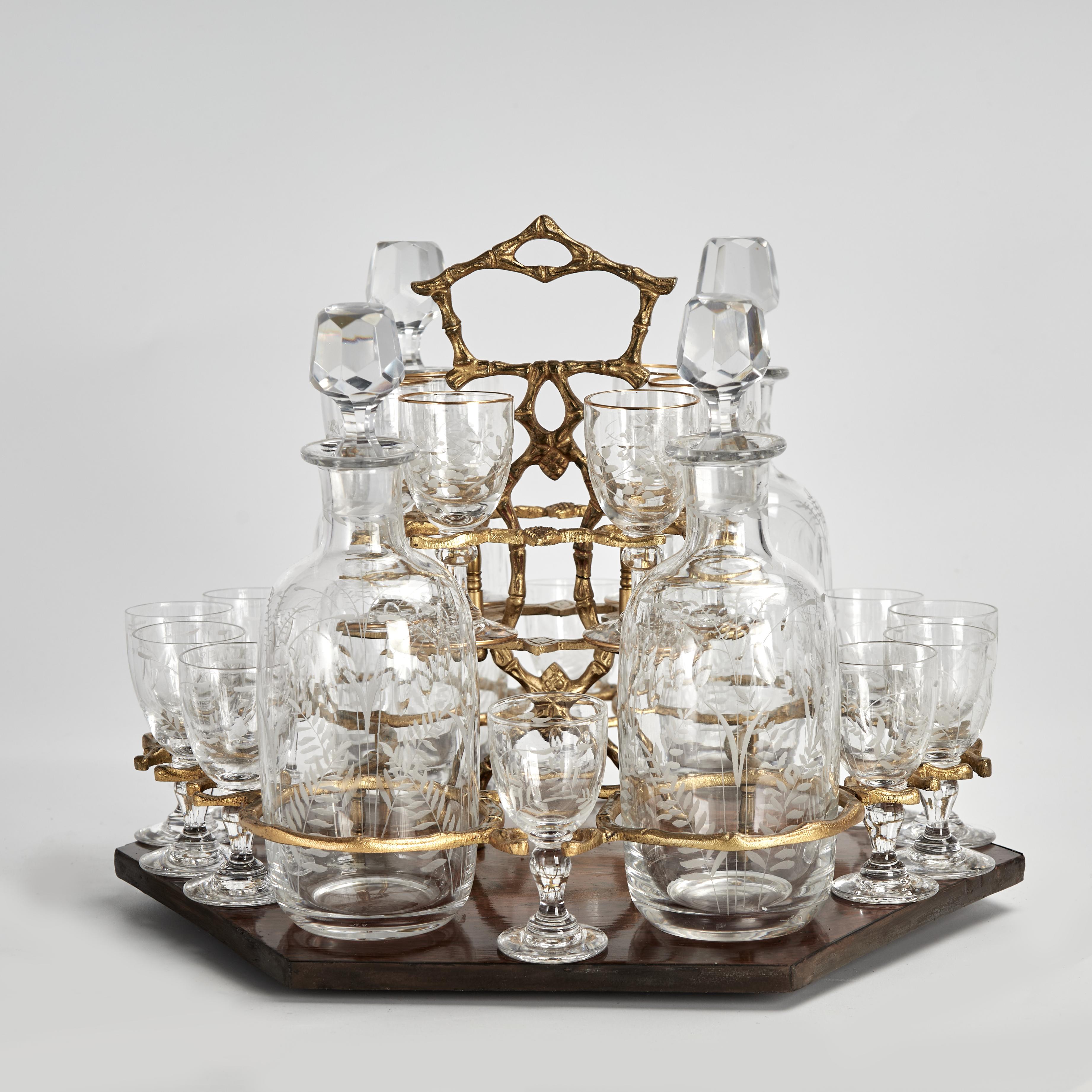 Antique French Tantalus Decanter Set da bar in vendita 3