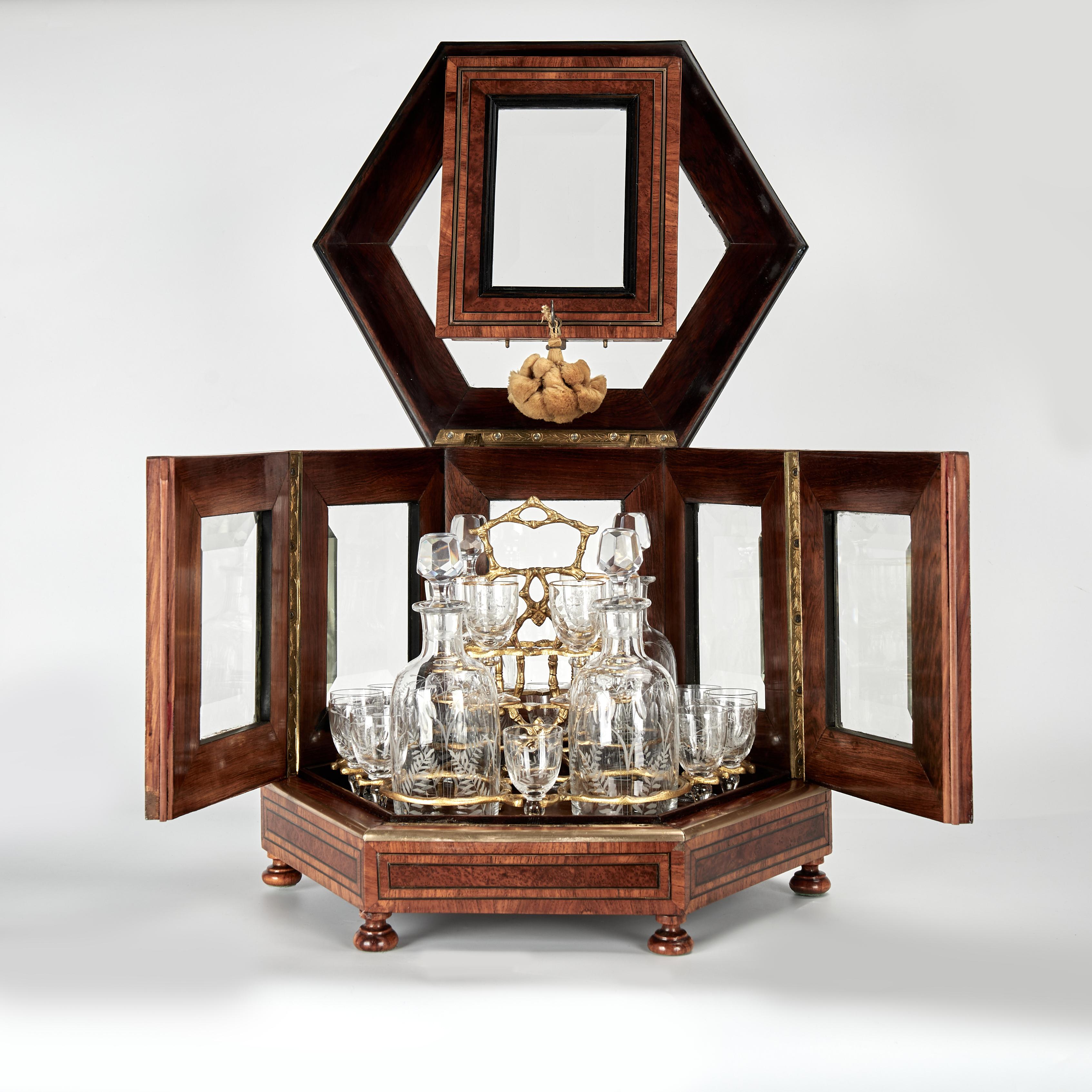 Napoleone III Antique French Tantalus Decanter Set da bar in vendita