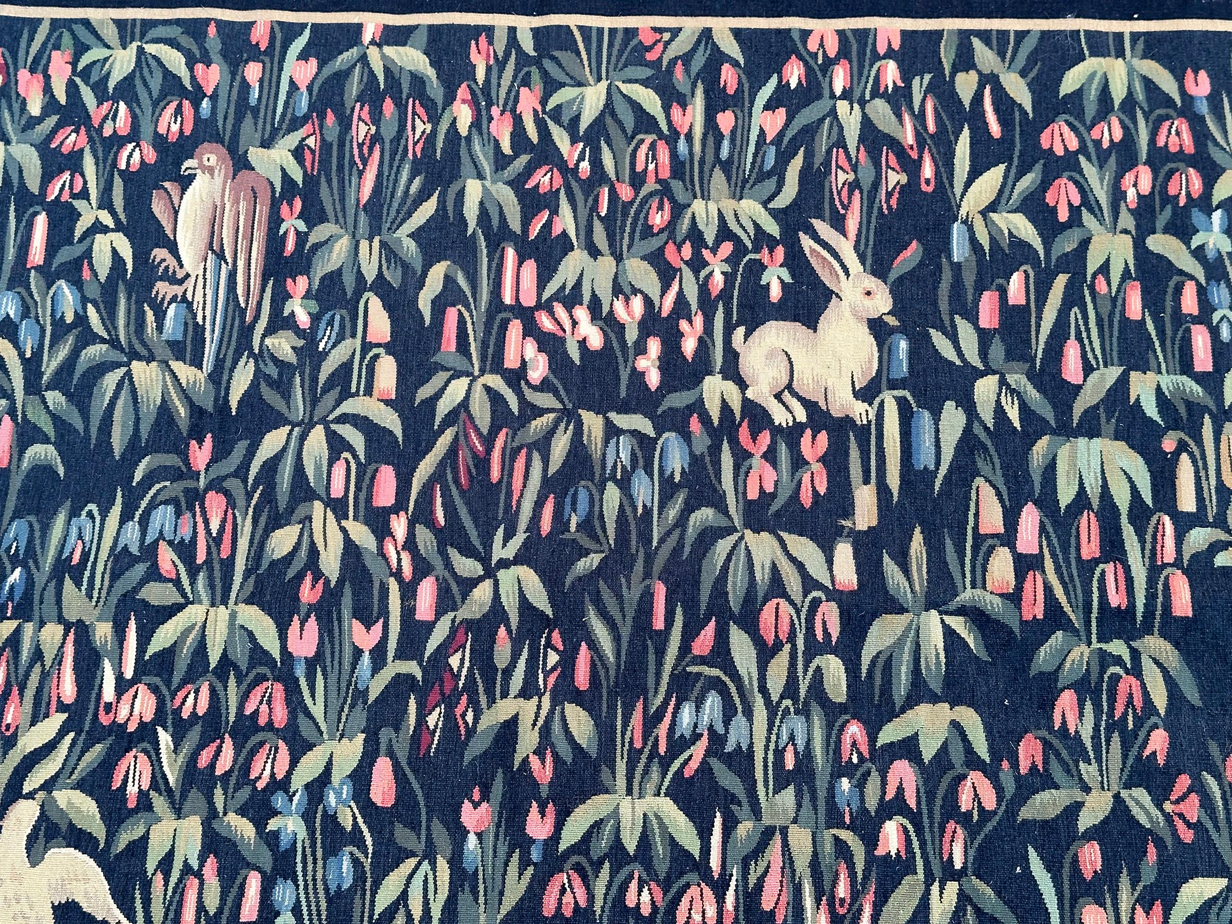 20th Century Antique French Tapestry 124cmx244cm Ascending 4x8 Landscape Birds Bunnies c.1930 For Sale