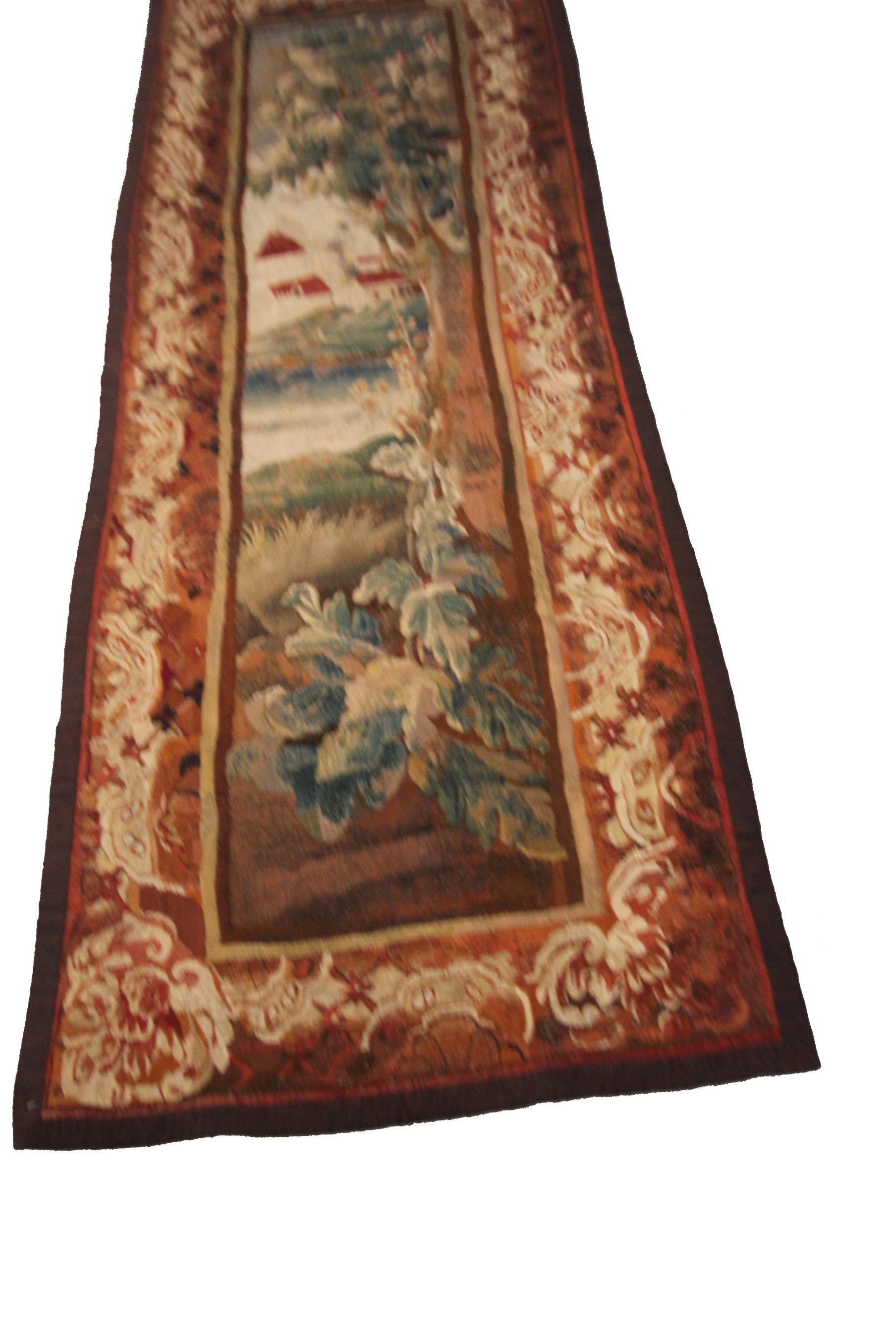 Tapisserie française ancienne du 18ème siècle tissée à la main 4x9 en laine et soie en vente 6
