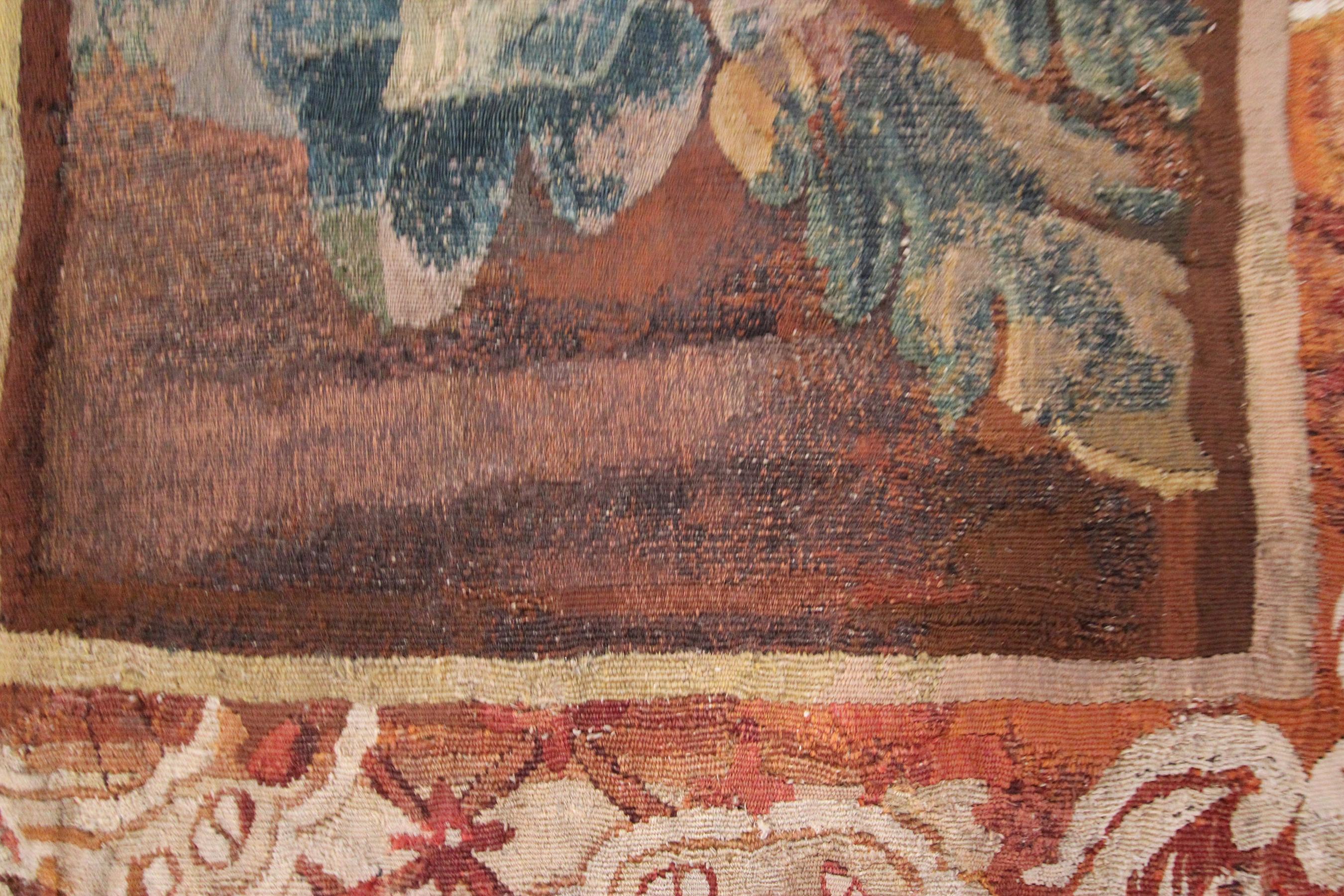 Antique French Tapestry 18th Century Handwoven Wool & Silk For Sale 9