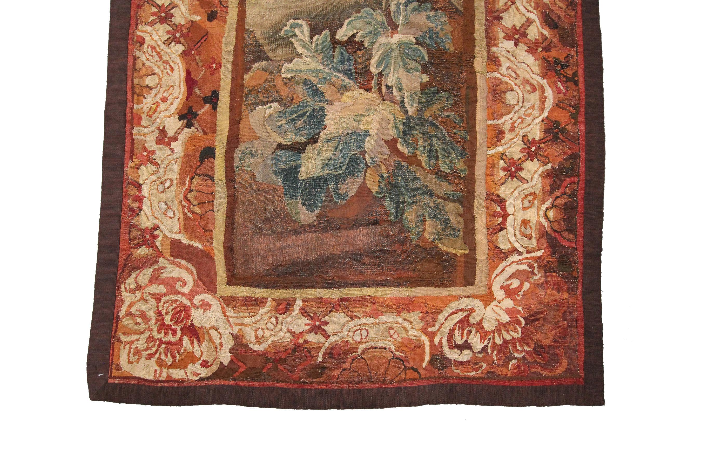 Tapisserie française ancienne du 18ème siècle tissée à la main 4x9 en laine et soie Bon état - En vente à New York, NY