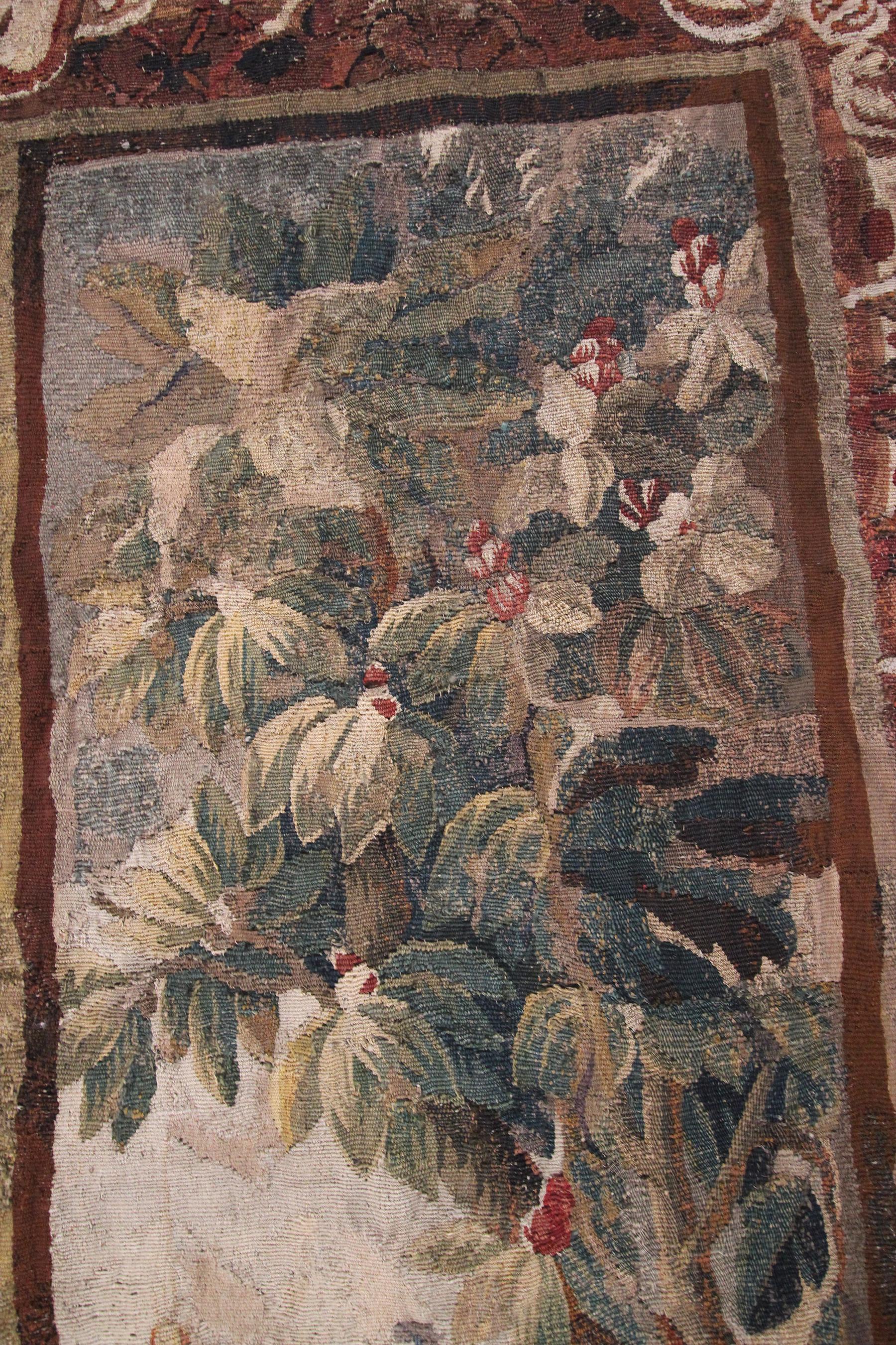 Antique French Tapestry 18th Century Handwoven Wool & Silk For Sale 3