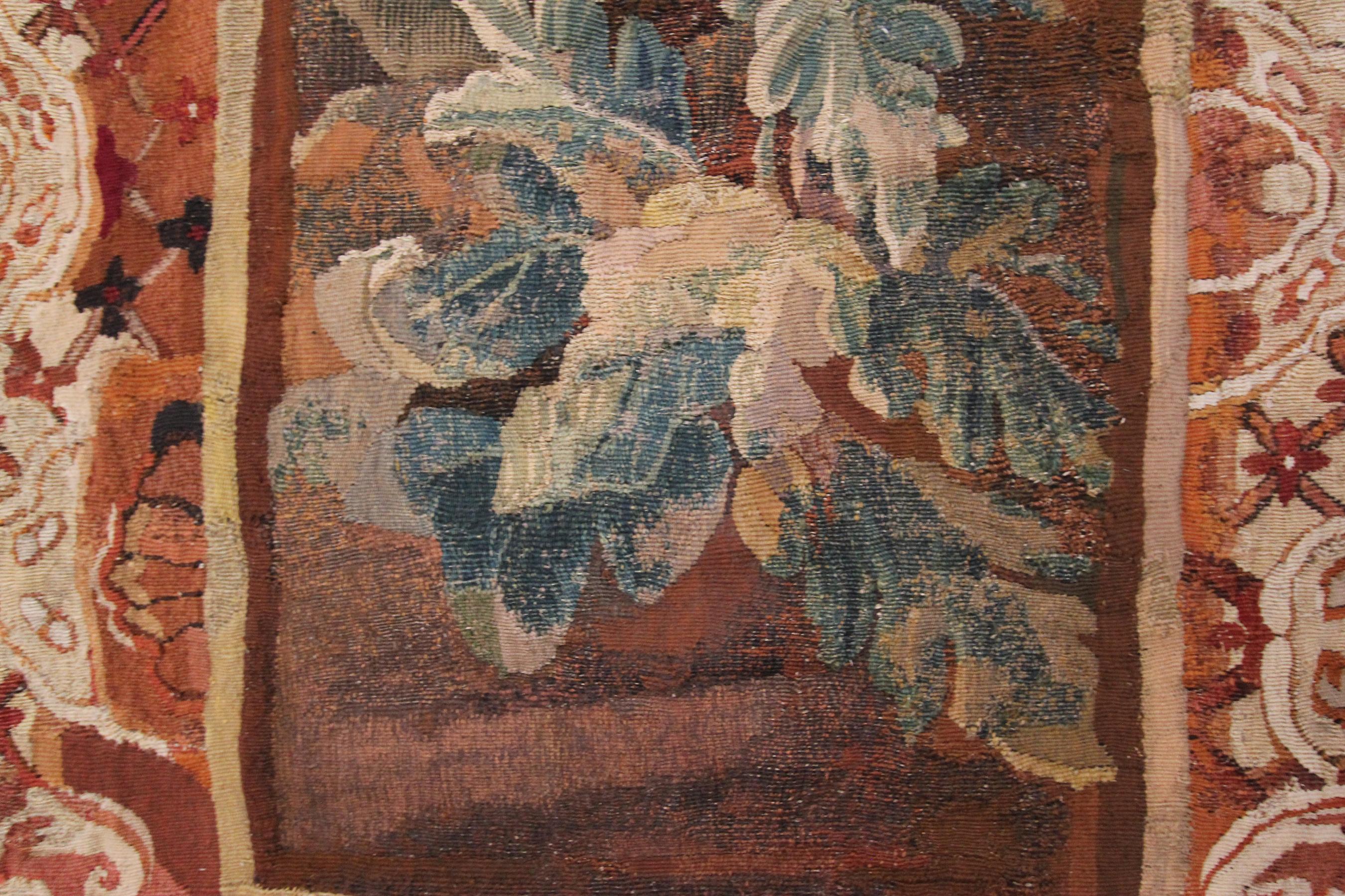 Antique French Tapestry 18th Century Handwoven Wool & Silk For Sale 4