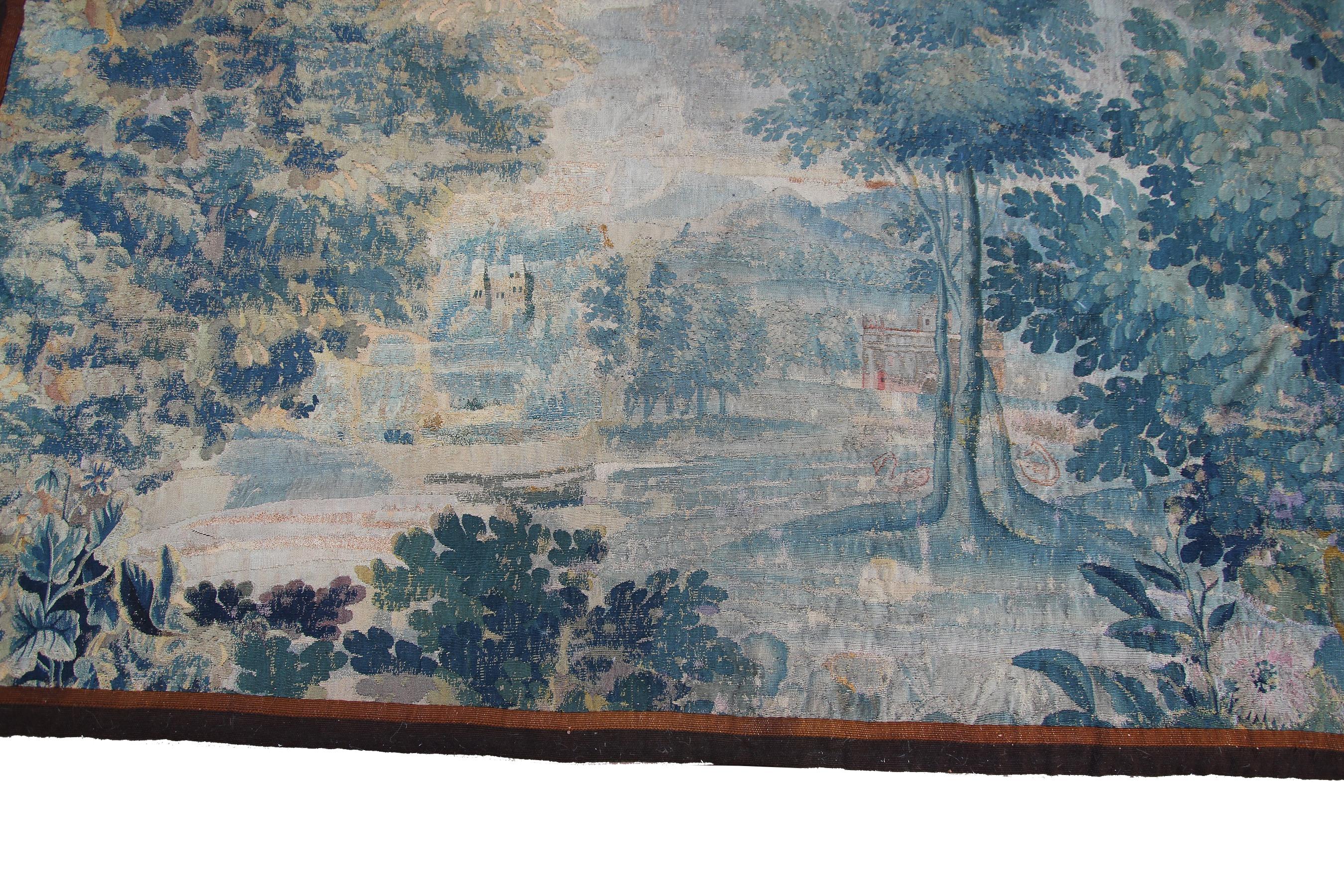 18th Century Tapestry Antique Flemish Tapestry Wool Silk Verdure 5x6 4'8
