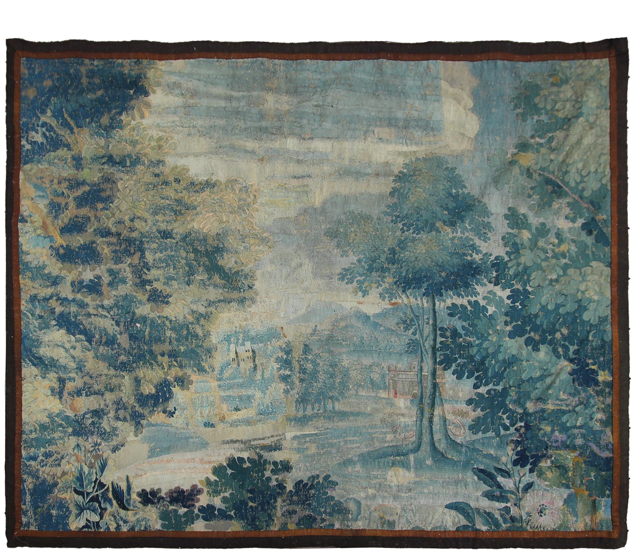 Antique French Tapestry 18th Century Handwoven Wool & Silk 5x6 143cm x 183cm