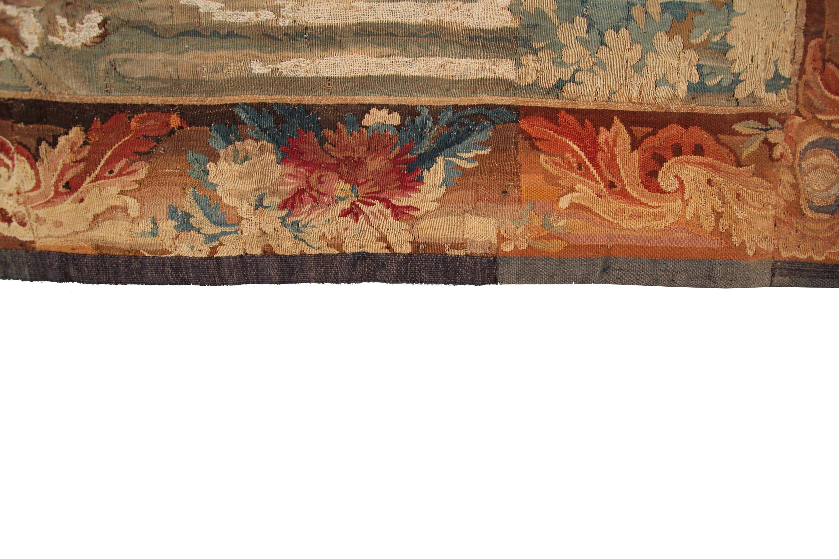 Tapisserie française ancienne du 18ème siècle en laine et soie tissée à la main 5x6 pieds 153 x 165 cm en vente 3