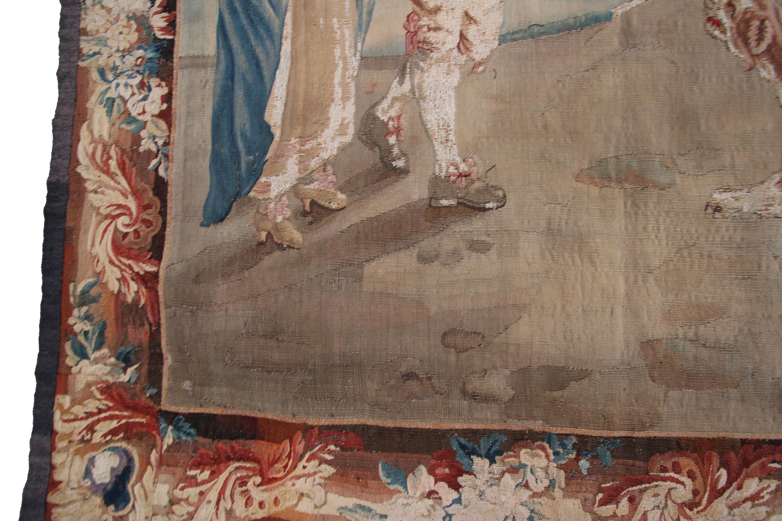 Antiker französischer Wandteppich aus handgewebter Wolle und Seide aus dem 18. Jahrhundert, 5x6ft 153x165cm im Angebot 6