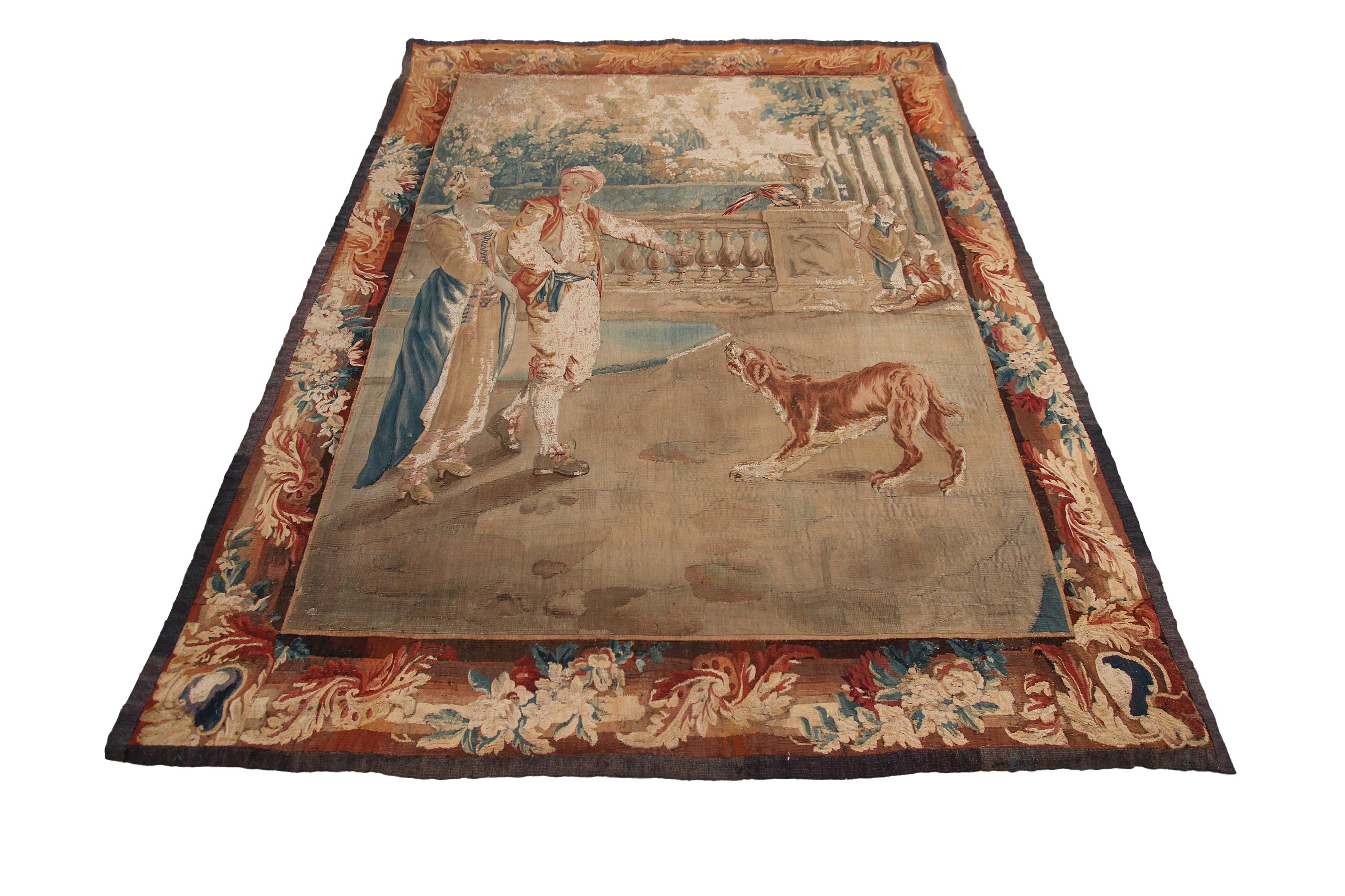 18th Century Tapestry Antique Flemish Tapestry Wool Silk Verdure 5x6

4'5