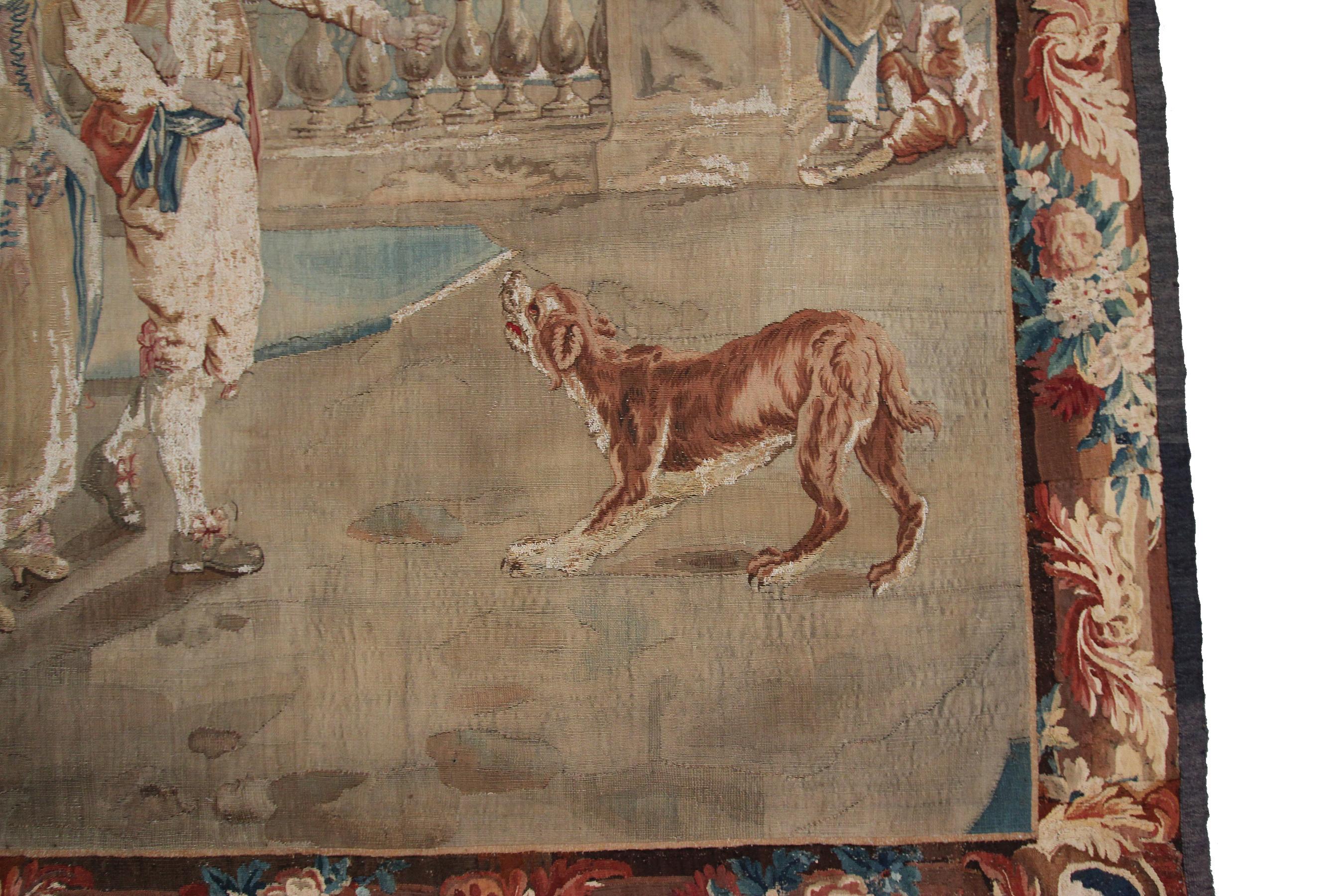 Hand-Knotted Antique French Tapestry 18th Century Handwoven Wool & Silk 5x6ft 153x165cm For Sale