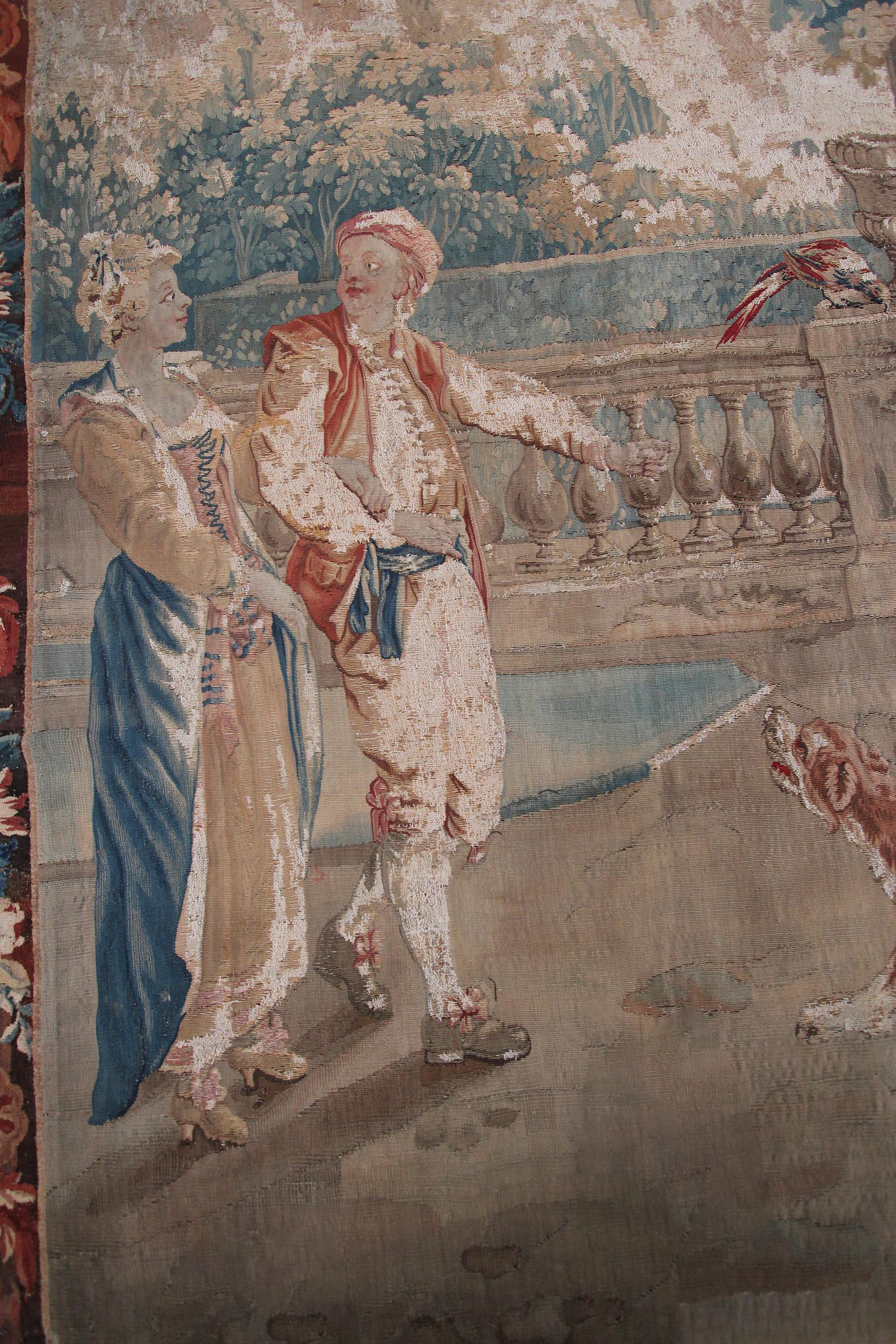 Antiker französischer Wandteppich aus handgewebter Wolle und Seide aus dem 18. Jahrhundert, 5x6ft 153x165cm im Angebot 1