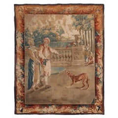 Antiker französischer Wandteppich aus handgewebter Wolle und Seide aus dem 18. Jahrhundert, 5x6ft 153x165cm