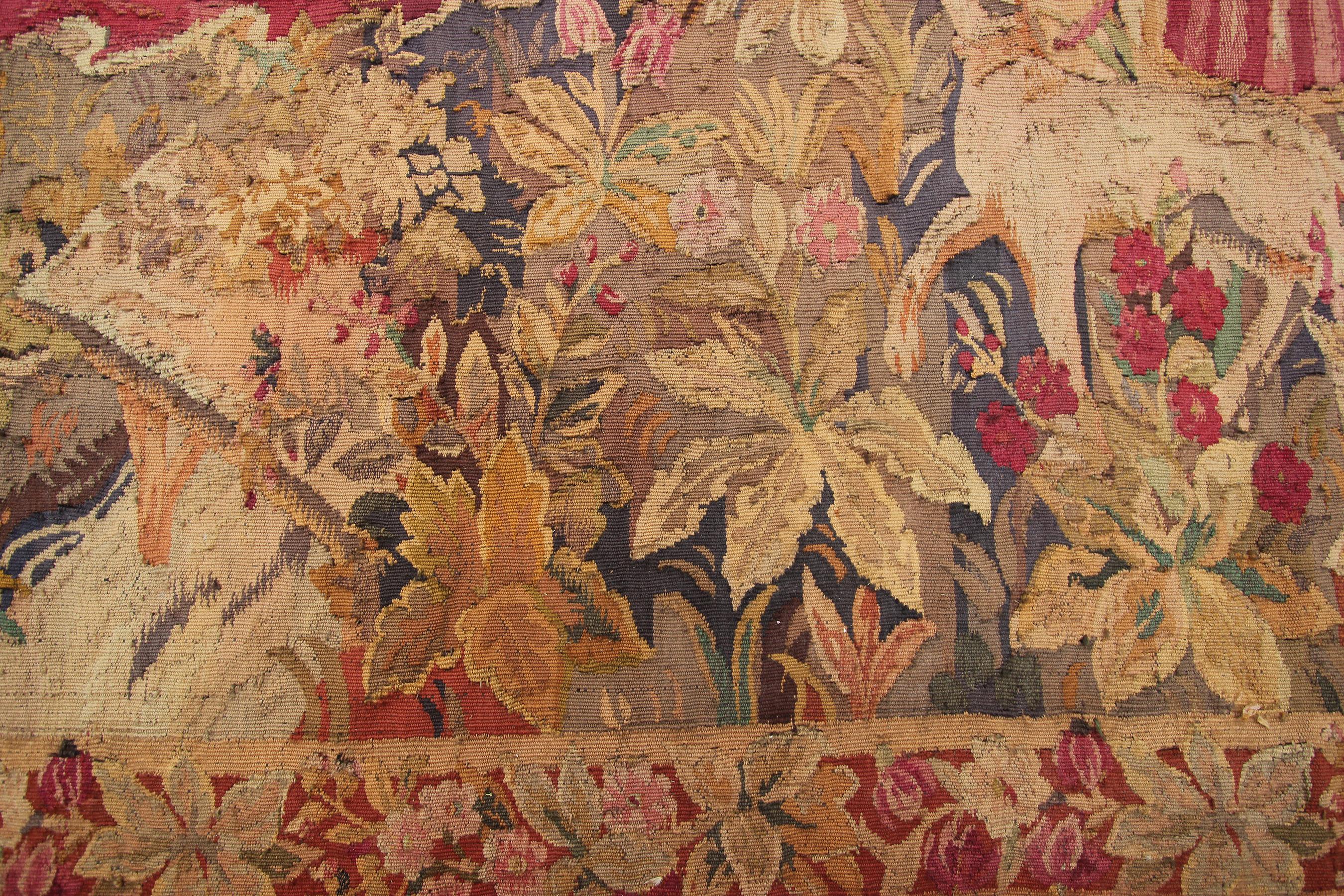 Antique French Tapestry 1920 Handmade 6x8 Wool foundation 1920 For Sale 1
