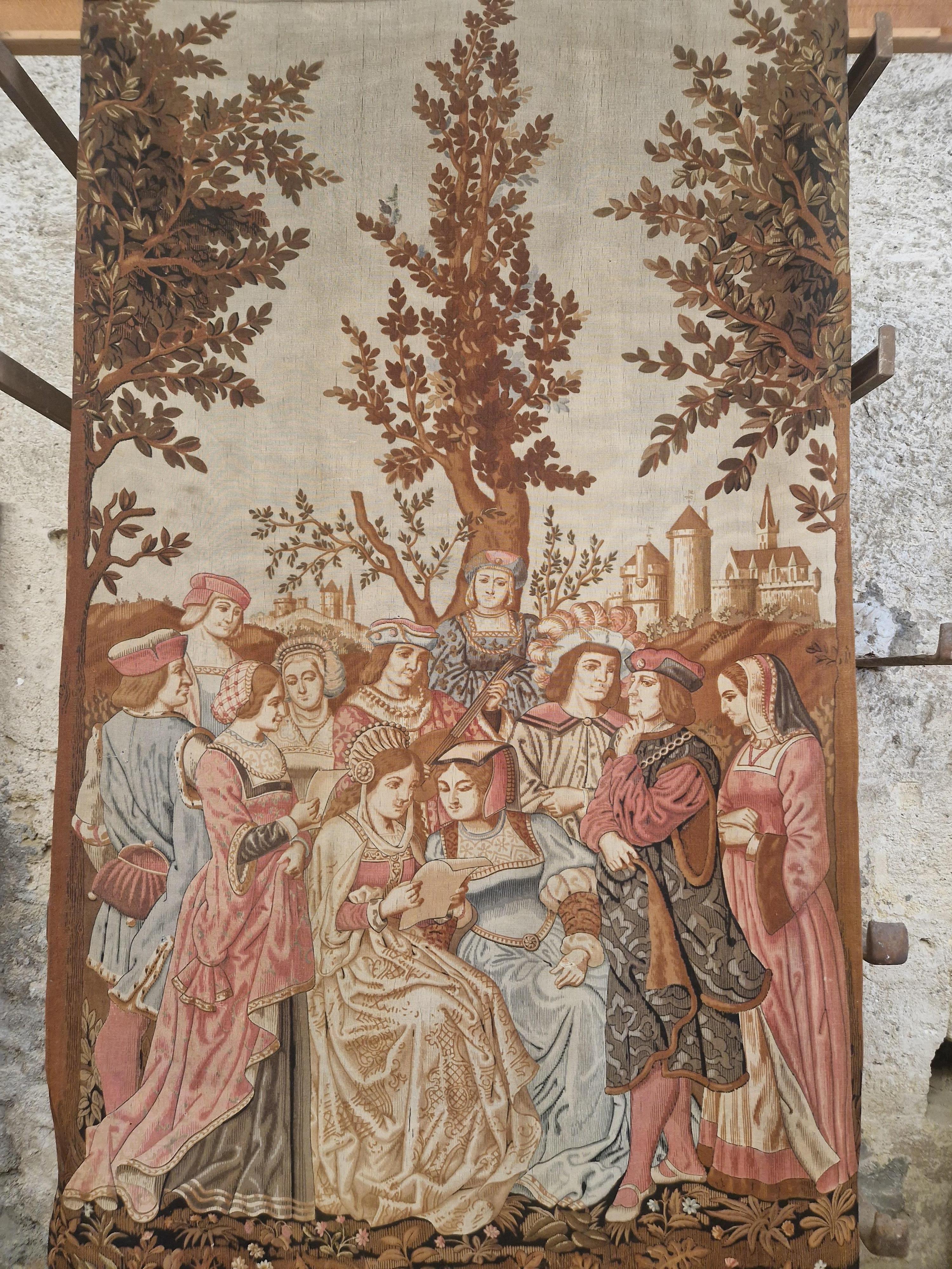 Antique French Tapestry 19th Century Large Verdure 14