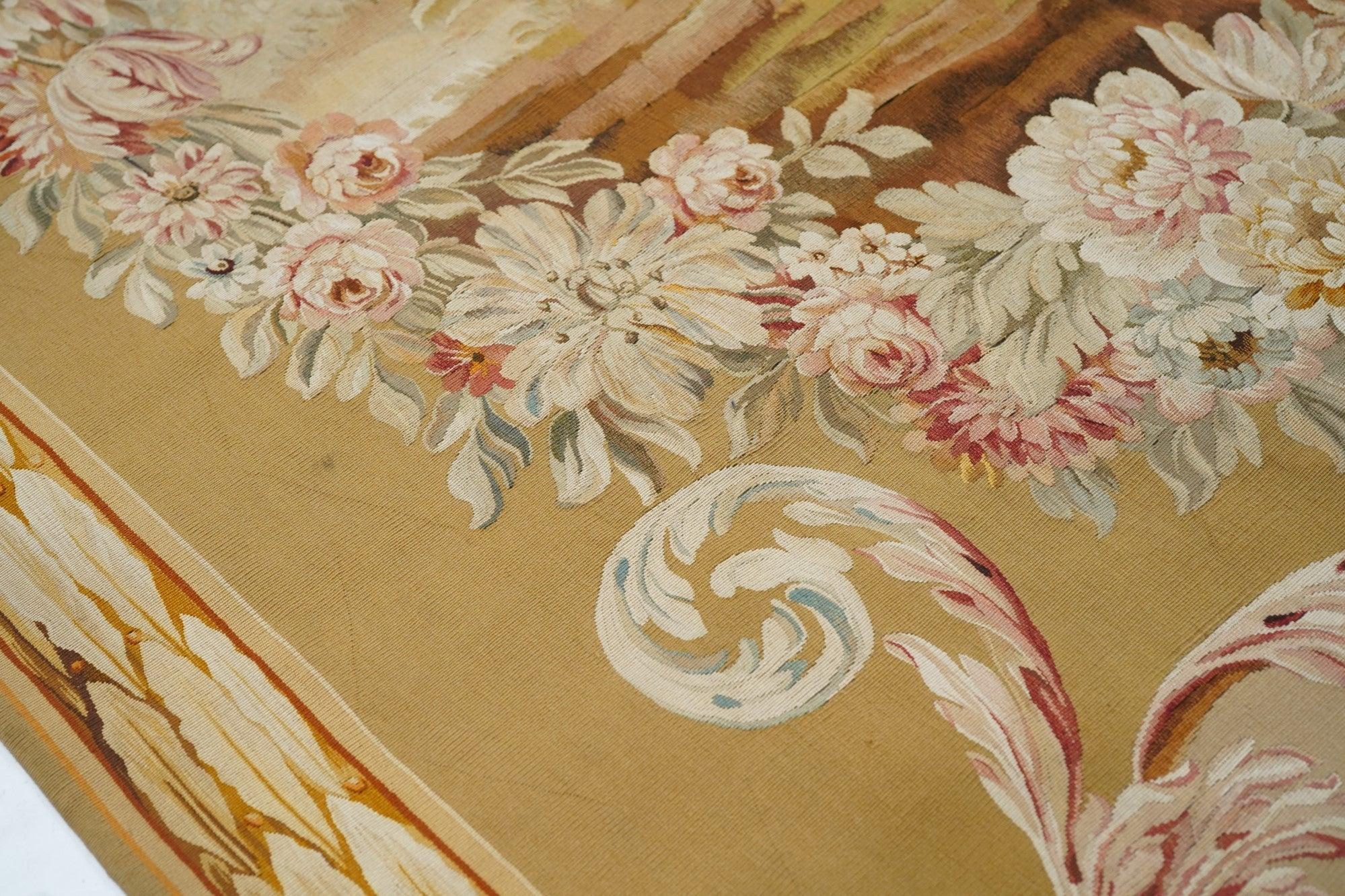 Wool Antique French Tapestry 4'7'' x 10'3'' For Sale