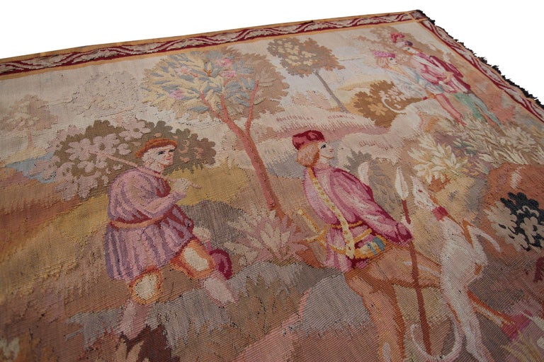 Hand-Knotted Antique French Tapestry Antique Tapestry Handmade Tapestry Verdure Tapestry For Sale