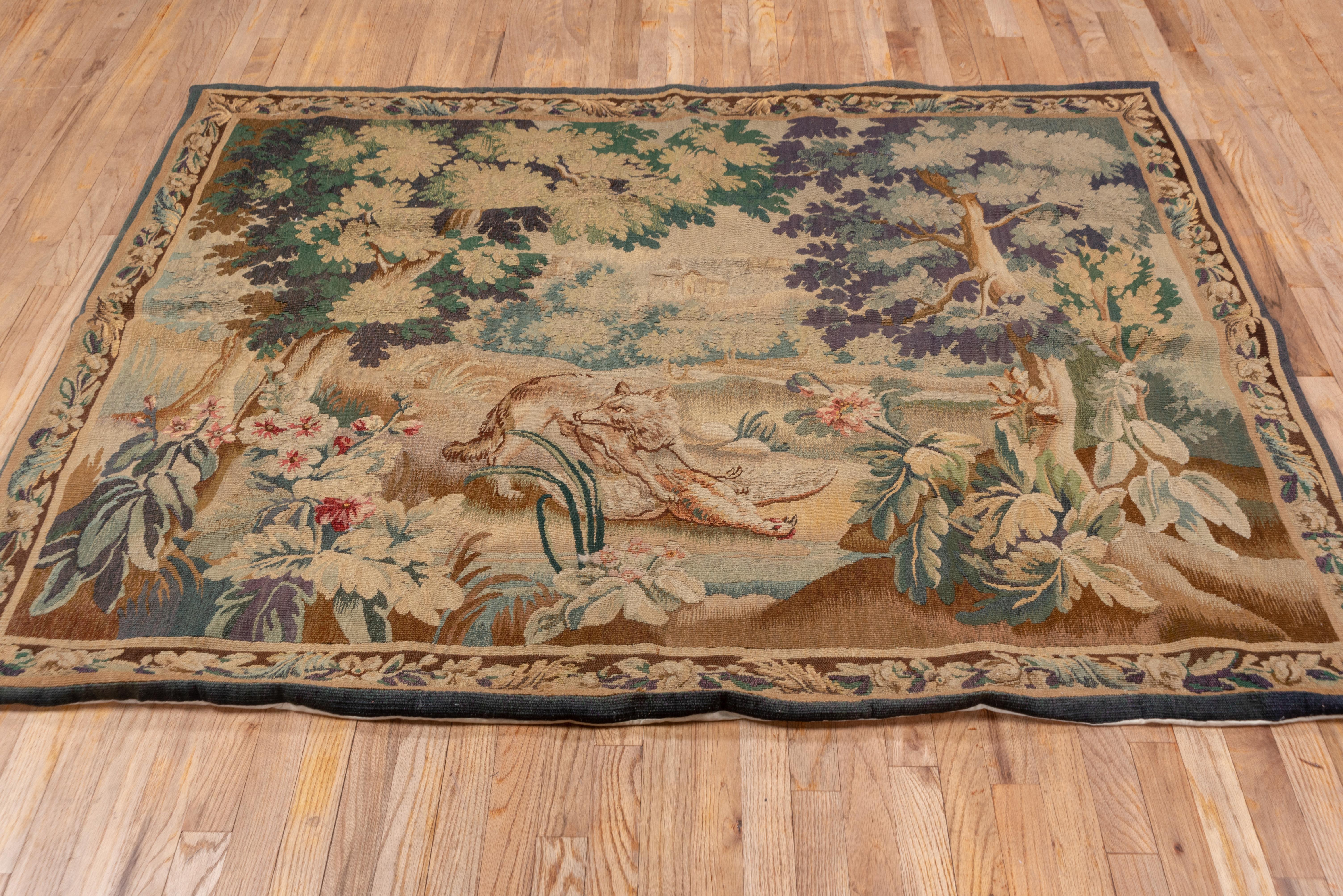 Hand-Woven Antique French Tapestry, circa 1800s, Soft Tones