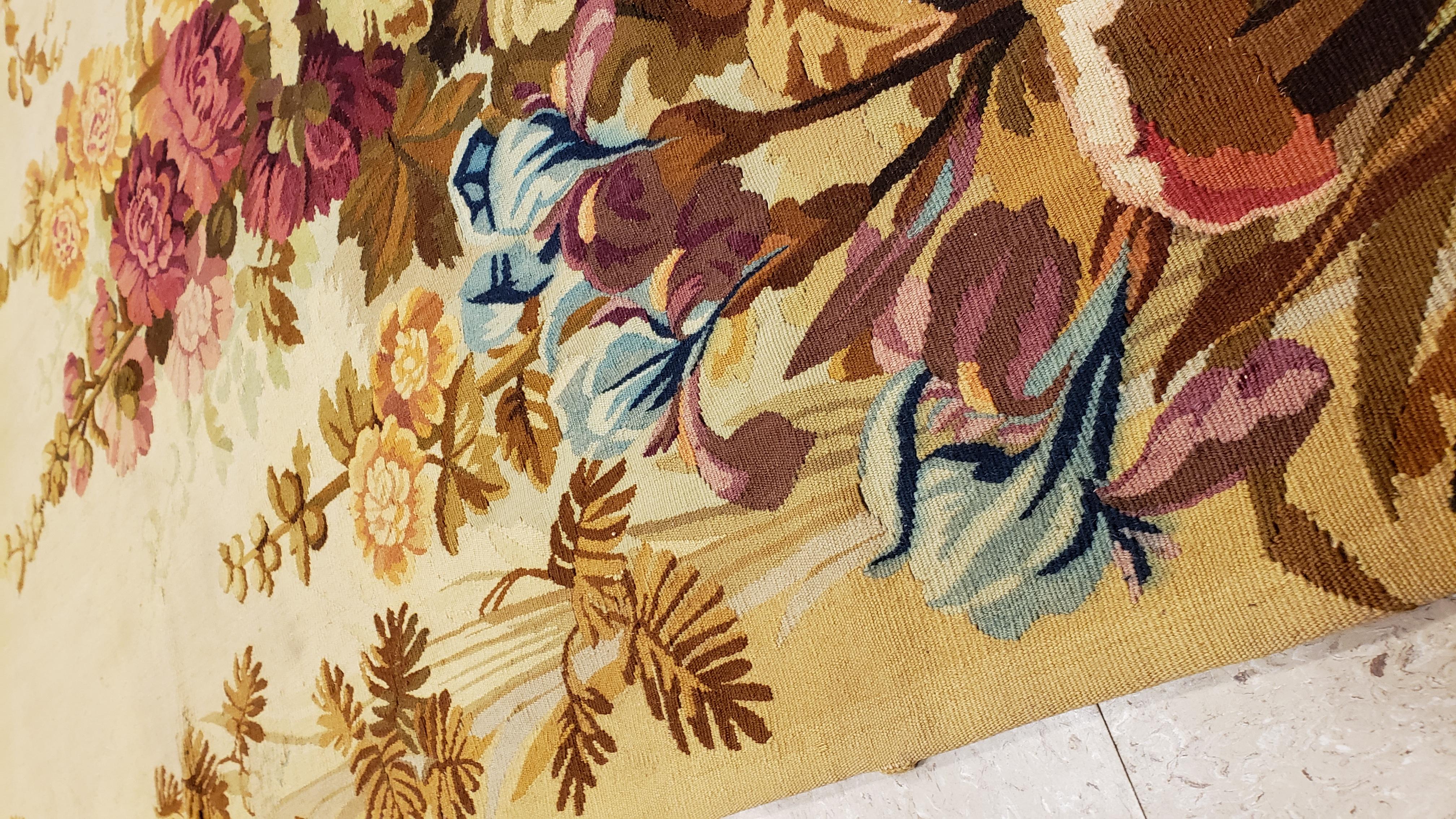 Aubusson Antique French Tapestry Circa 1900 in Soft Autumnal Colors For Sale