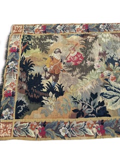 Antique French Tapestry Exotic Flowers Animals Rare Black Verdure 3x6 92 x 168cm