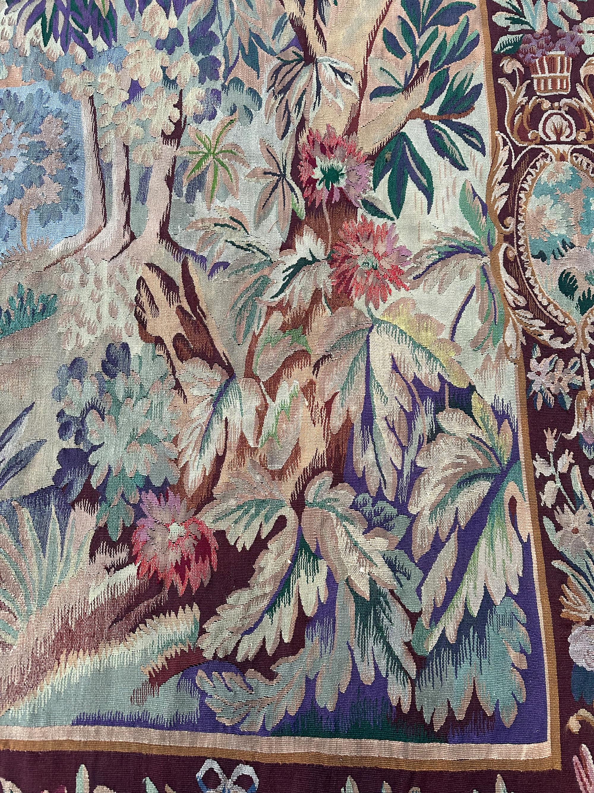Antique French Tapestry Art Nouveau Tapiz antiguo 208cm x 257cm 7'x9'  c.1920 en venta 3