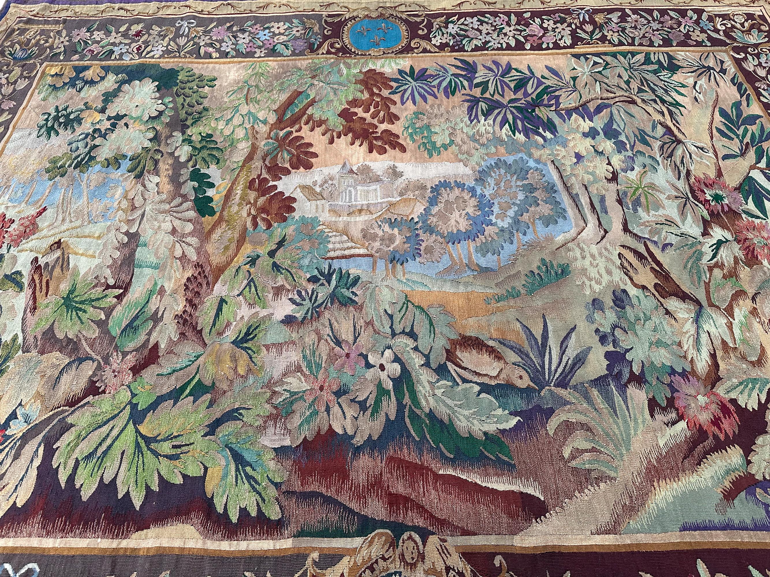 Antique French Tapestry Art Nouveau Tapiz antiguo 208cm x 257cm 7'x9'  c.1920 Barroco en venta