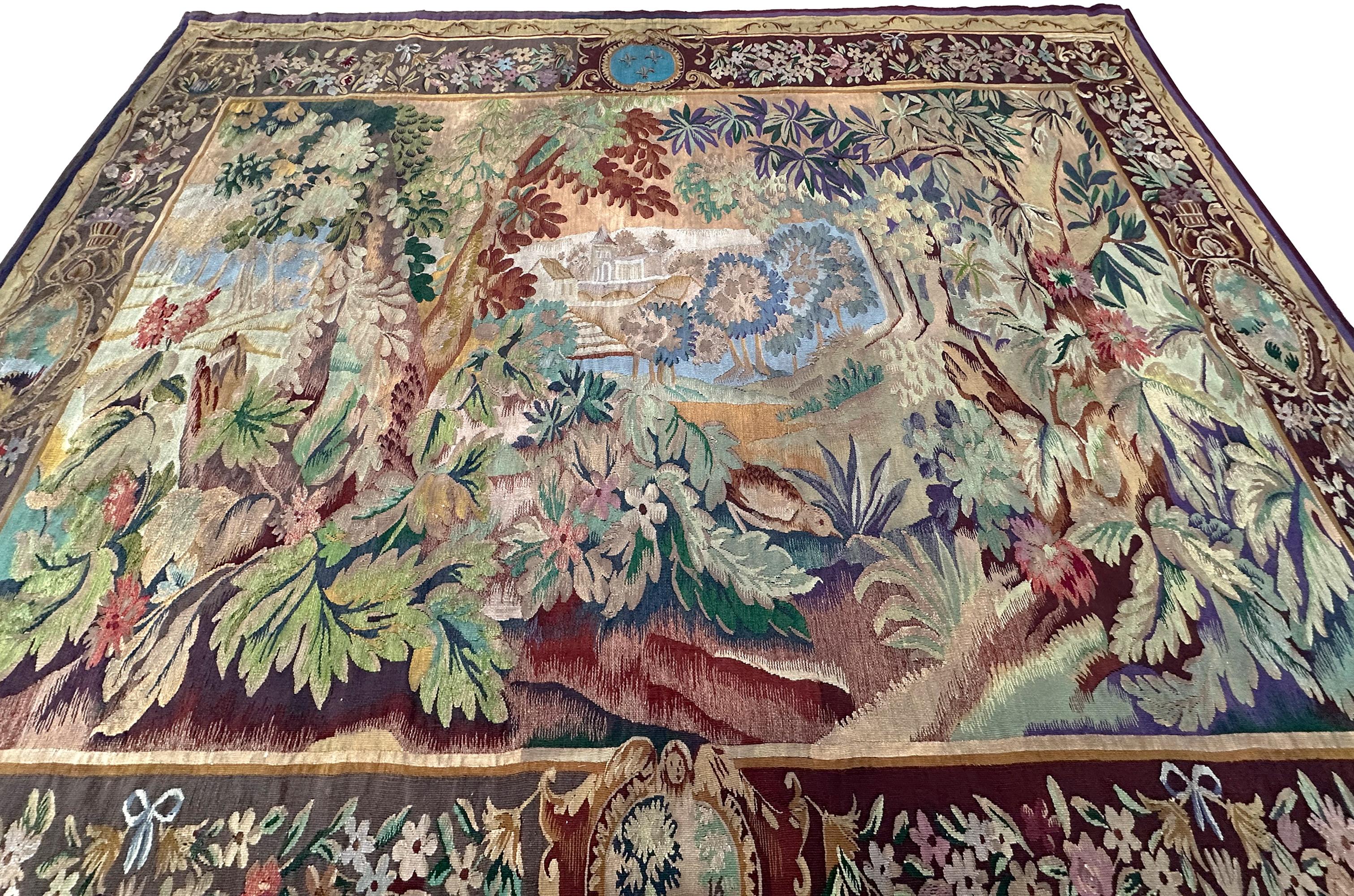 Antique French Tapestry Art Nouveau Tapiz antiguo 208cm x 257cm 7'x9'  c.1920 Francés en venta