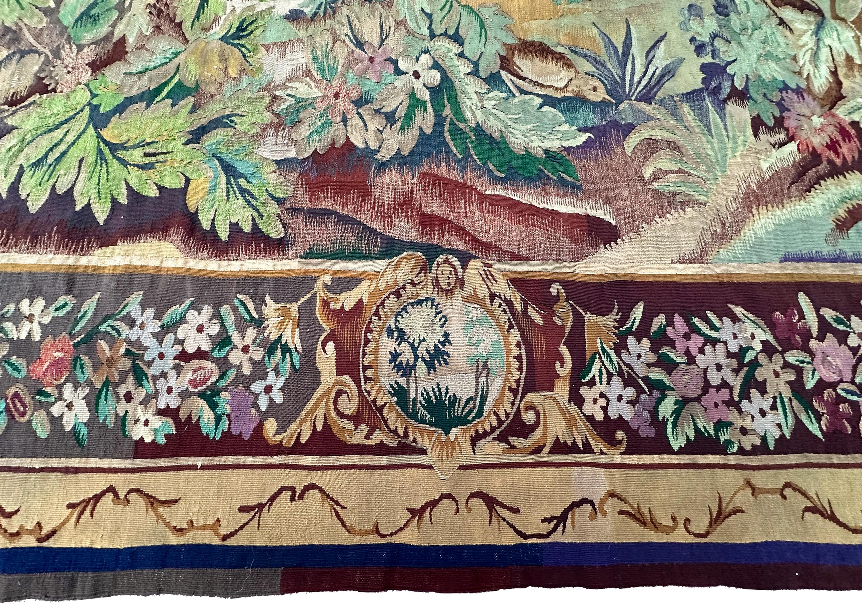 Antique French Tapestry Art Nouveau Tapiz antiguo 208cm x 257cm 7'x9'  c.1920 Tejido a mano en venta