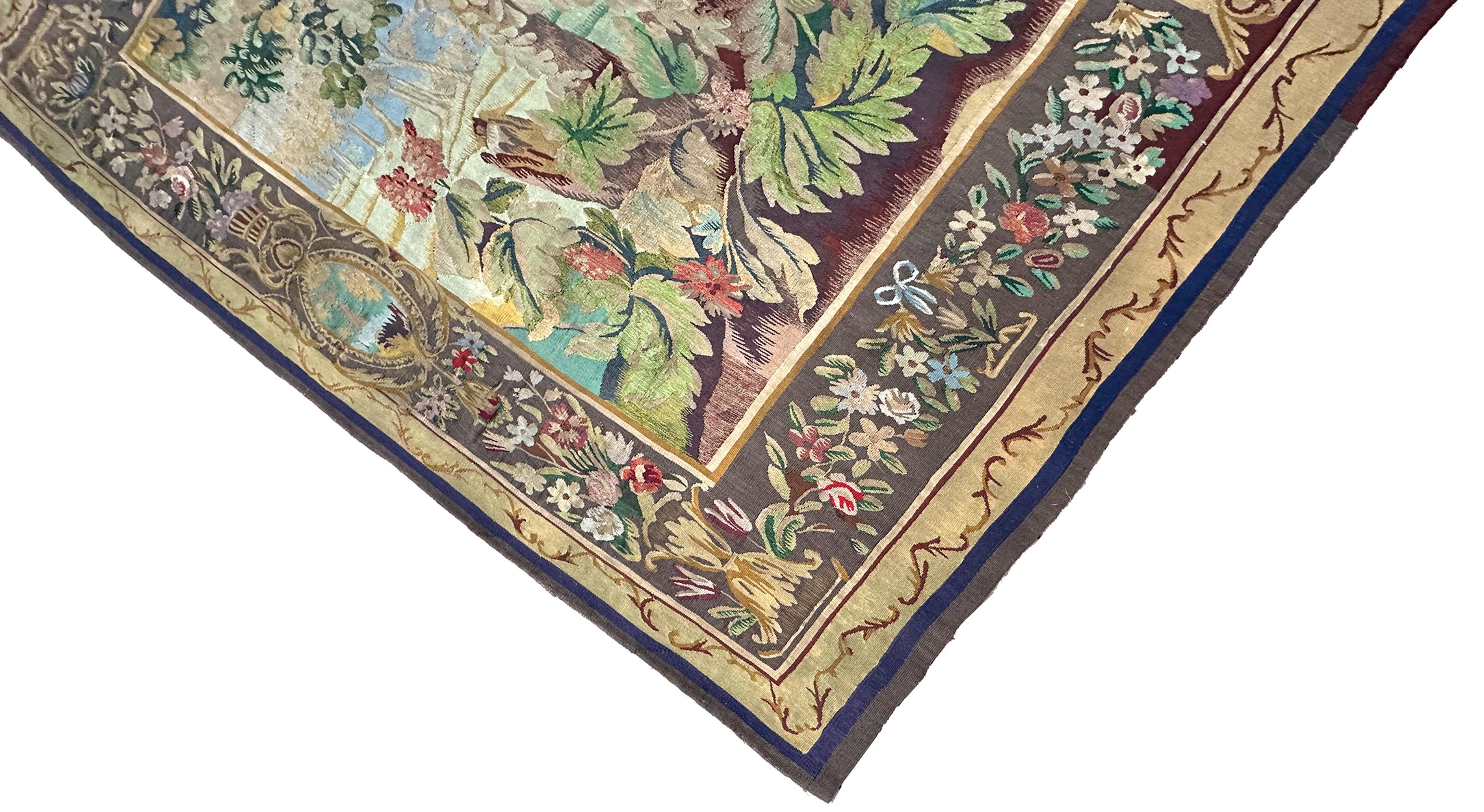 Antique French Tapestry Art Nouveau Tapiz antiguo 208cm x 257cm 7'x9'  c.1920 principios del siglo XX en venta