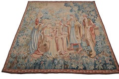 Antique French Tapestry Handmade Signed Tapestry Beige Large Tapestry