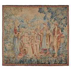 Antique French Tapestry Handmade Signed Tapestry Beige Large Tapestry