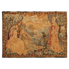 Antique French Tapestry Handmade Tapestry Beige Large Tapestry Medieval, 1920