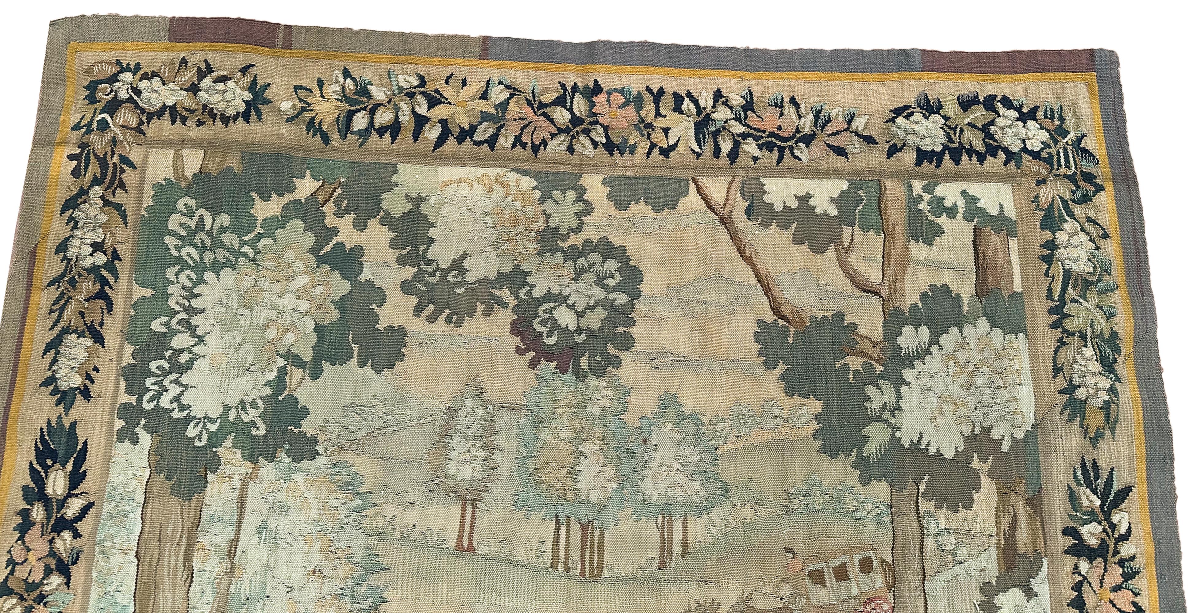 Tapisserie française ancienne faite à la main Grande tapisserie Verdure 5x9 en vente 2
