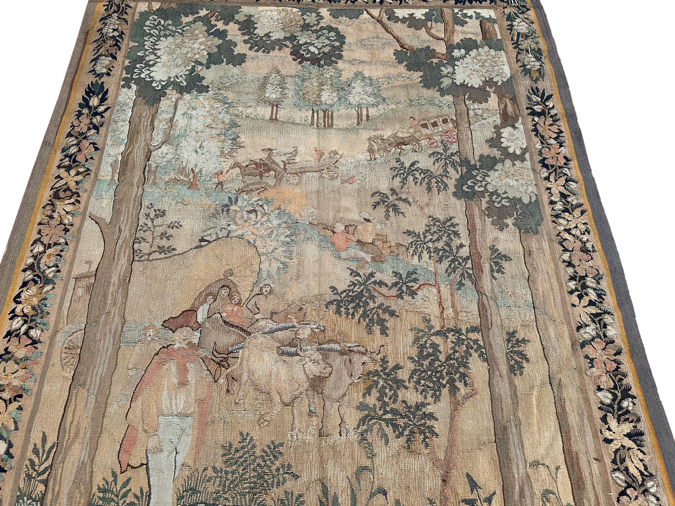 Antique French Tapestry Handmade Tapestry Large Verdure Tapestry 5x9 For Sale 4