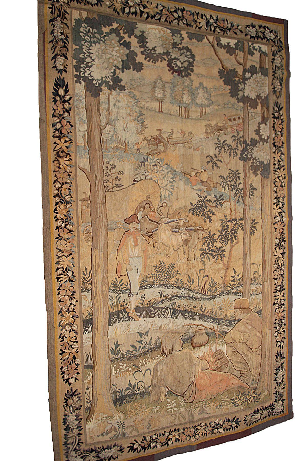 Antique Tapestry French Figural Tapestry Verdure Battle

5' x 8'10