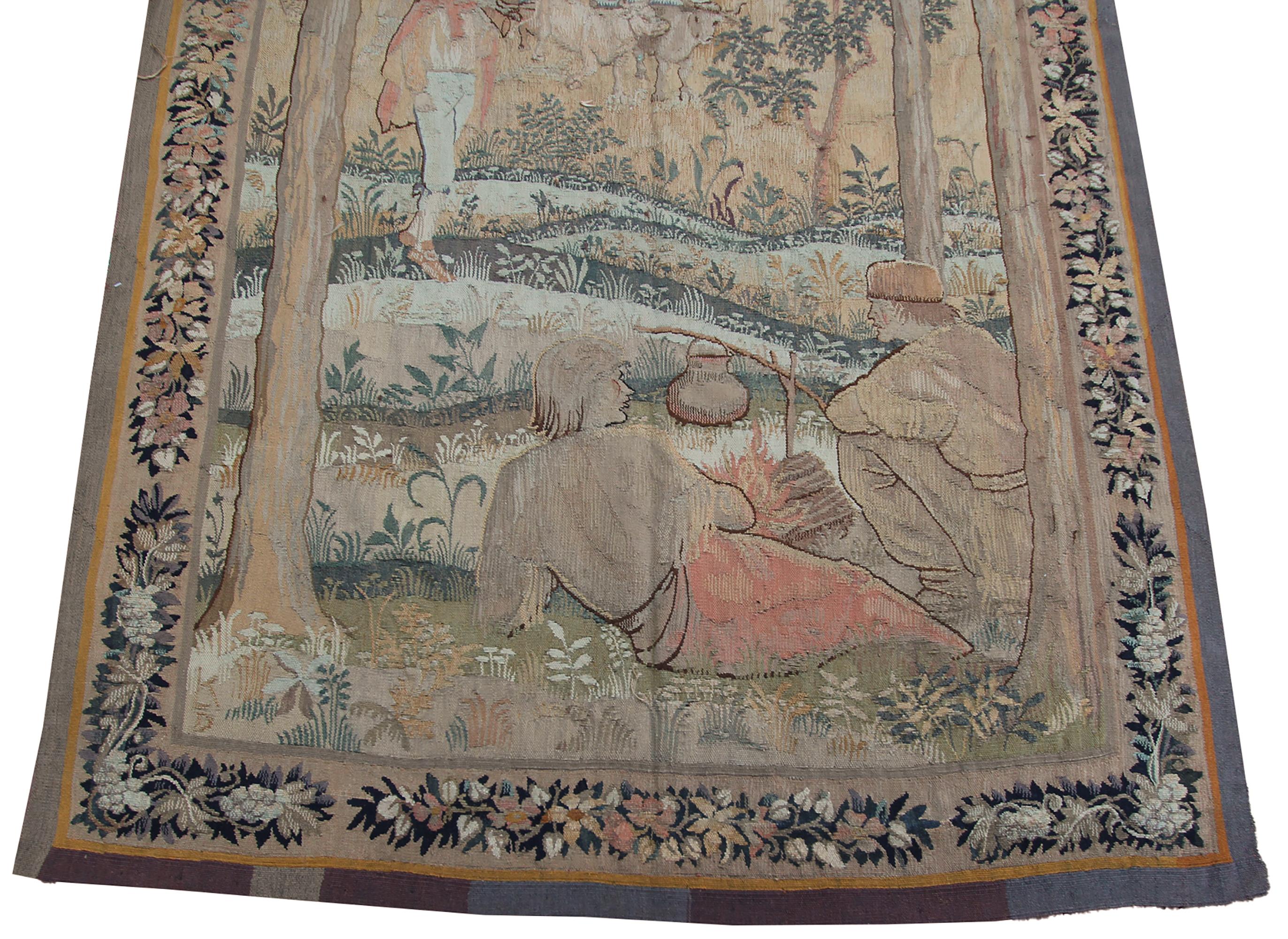 Annodato a mano Antique French Arazzo fatto a mano Arazzo grande Verdure Arazzo 5x9 in vendita