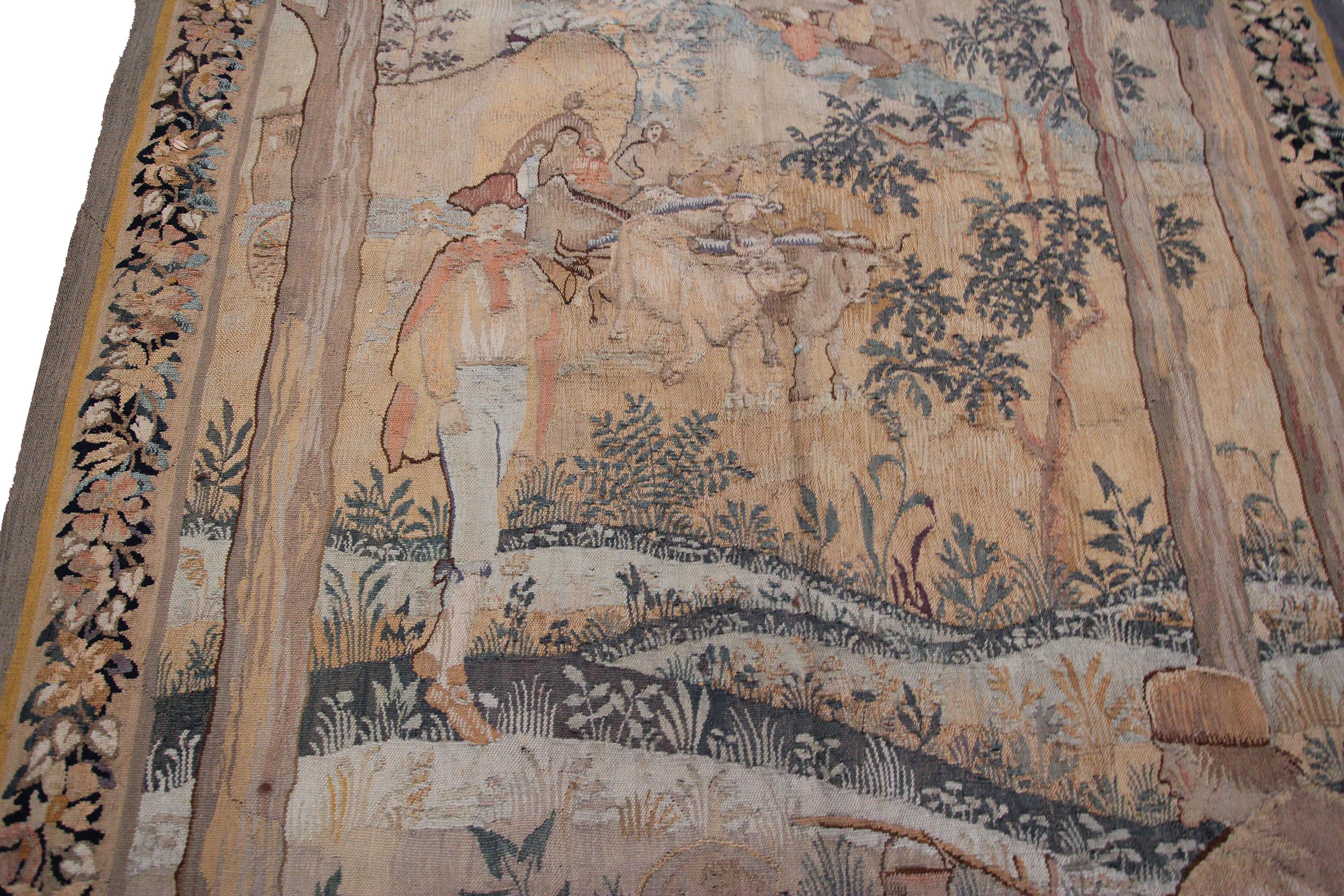 Antiker französischer Wandteppich, handgefertigter Wandteppich, Großer Verdure-Wandteppich, 5x9 (Wolle) im Angebot